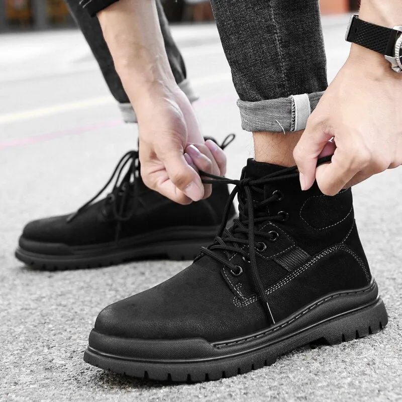 Advbridge Men Winter Boots Genuine Leather Boots Men Casual Shoes Men Outdoor Light Ankle Antislip Warm Zapatos Tooling British Style