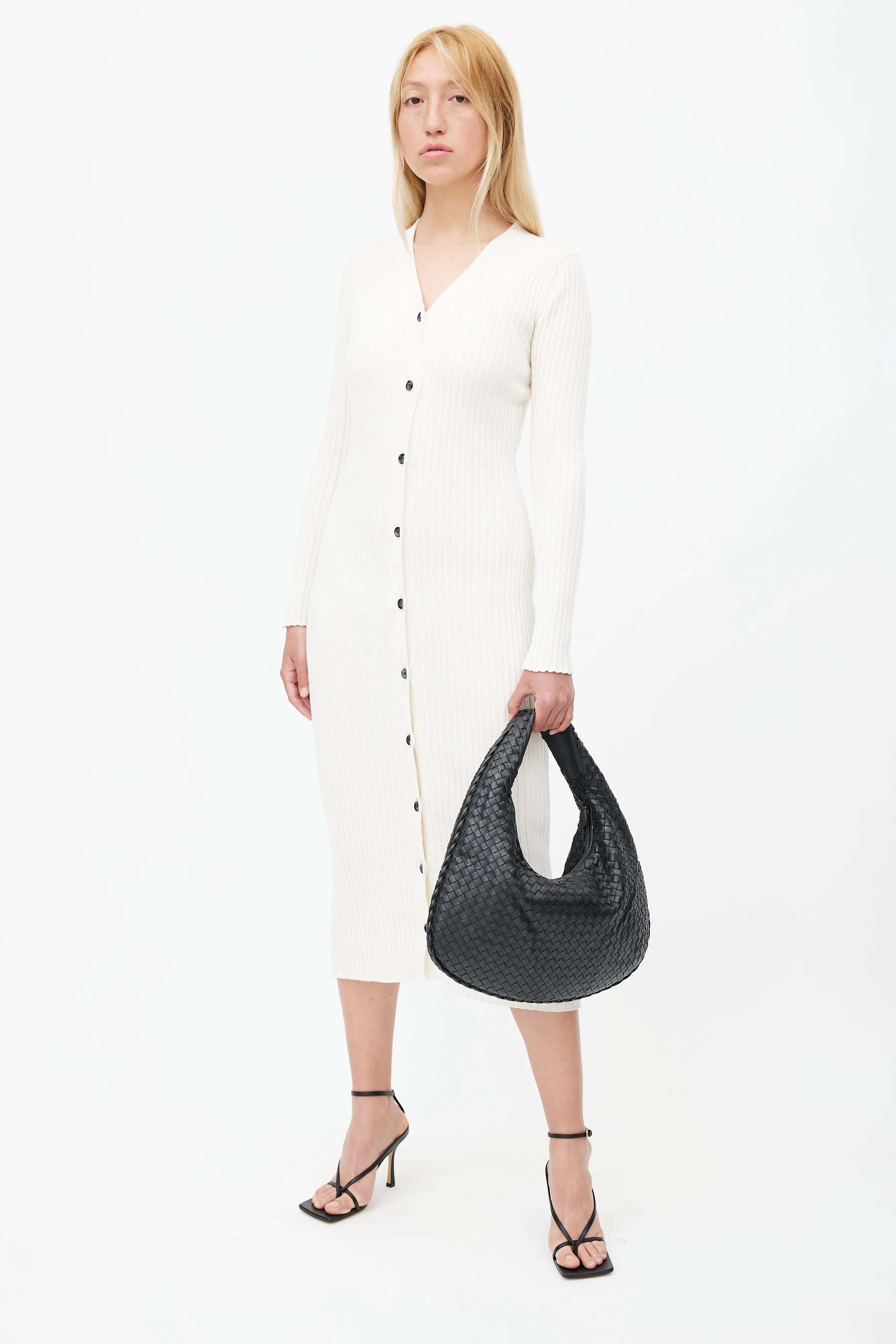 Black Intrecciato Woven Shoulder Bag