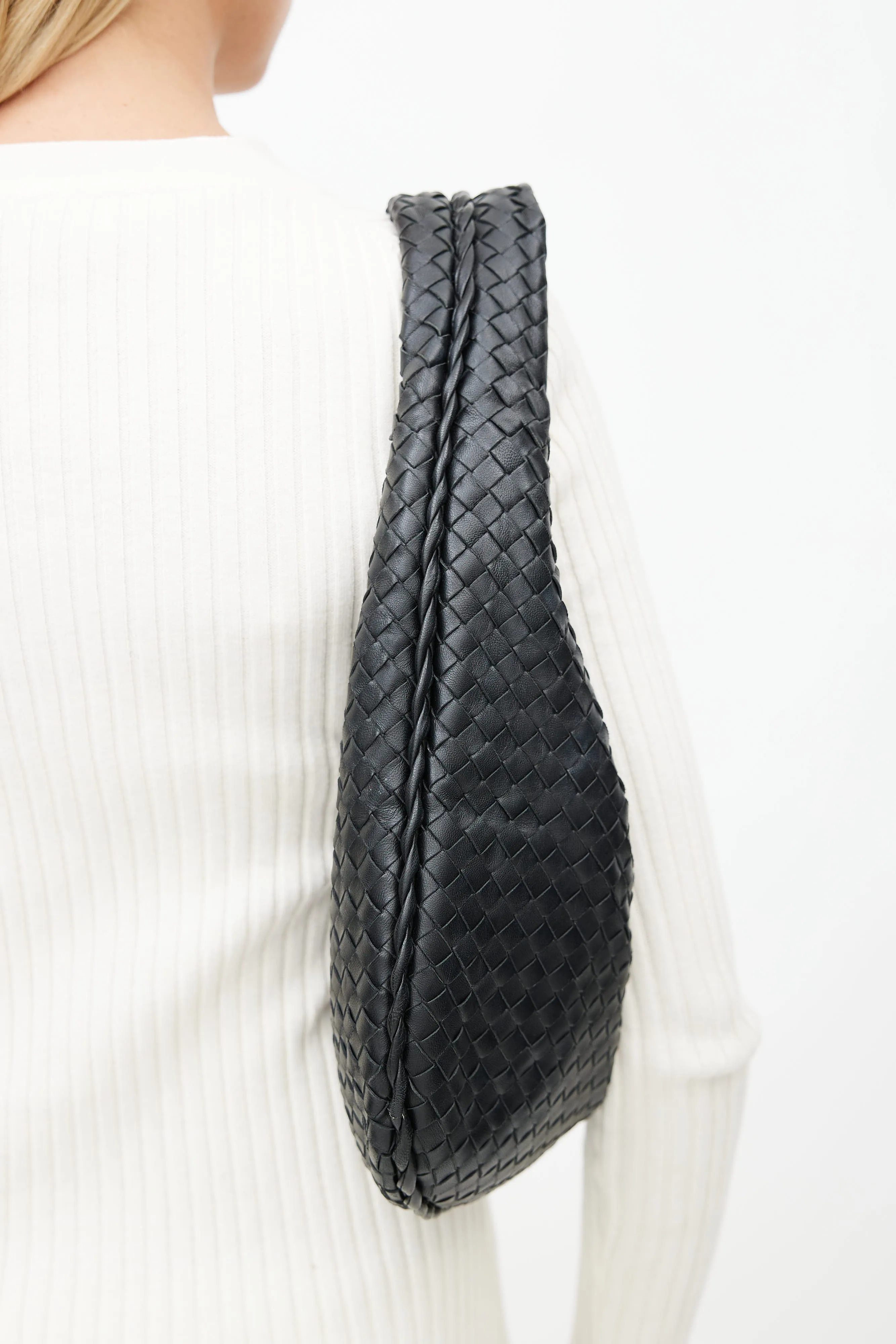 Black Intrecciato Woven Shoulder Bag