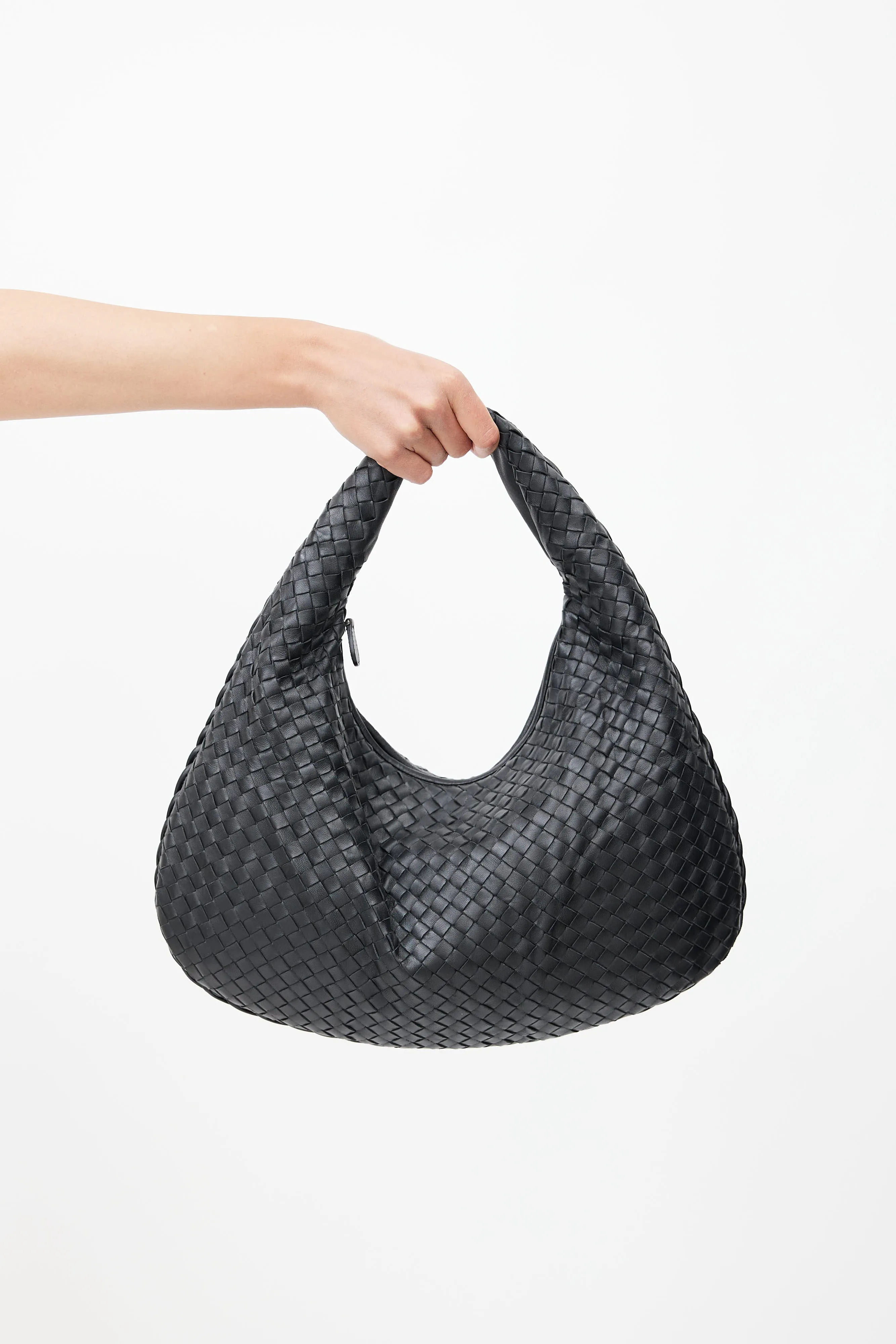 Black Intrecciato Woven Shoulder Bag