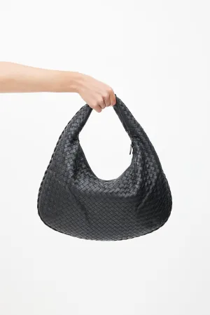 Black Intrecciato Woven Shoulder Bag