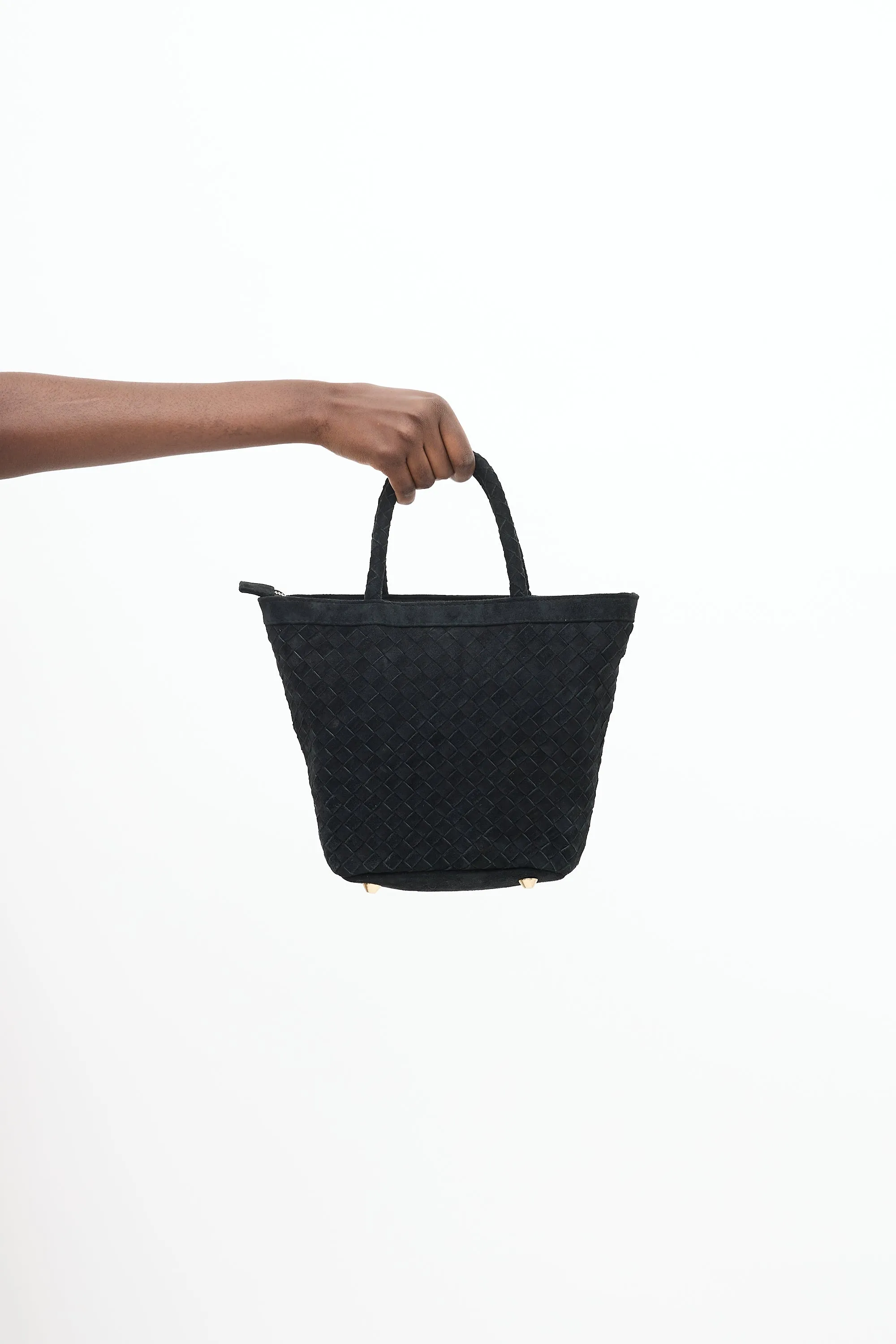 Black Suede Woven Onyx Tote Bag