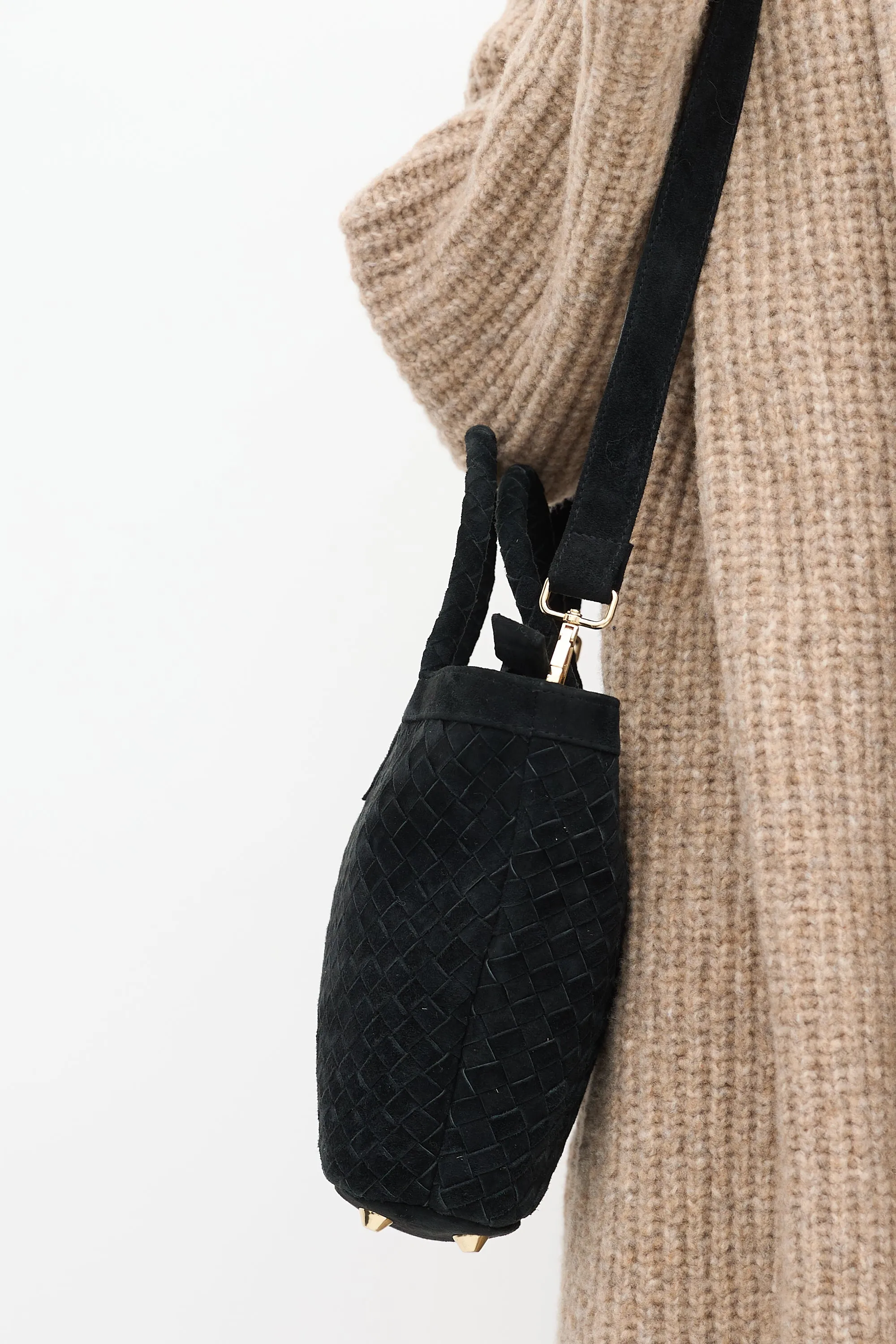 Black Suede Woven Onyx Tote Bag