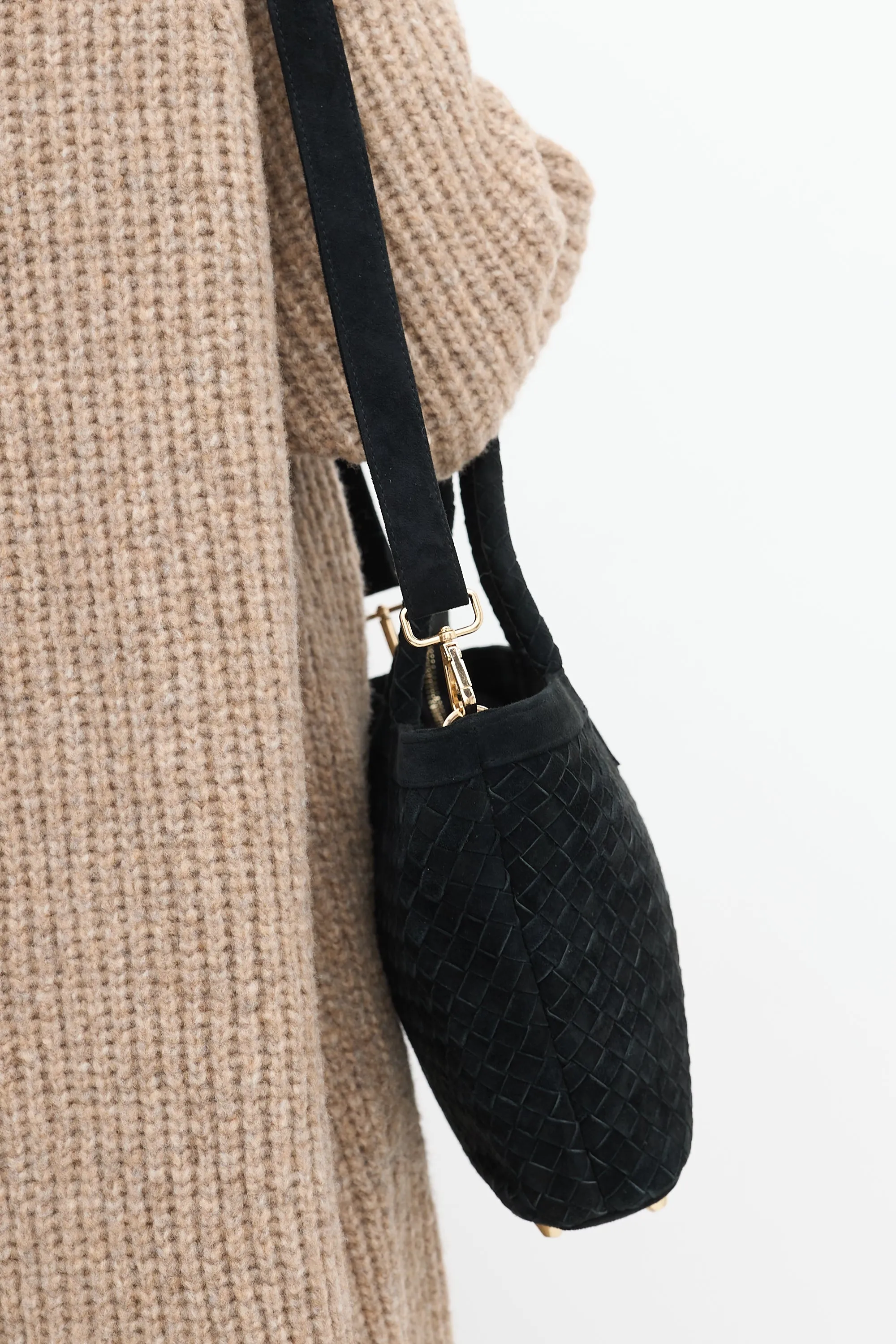 Black Suede Woven Onyx Tote Bag
