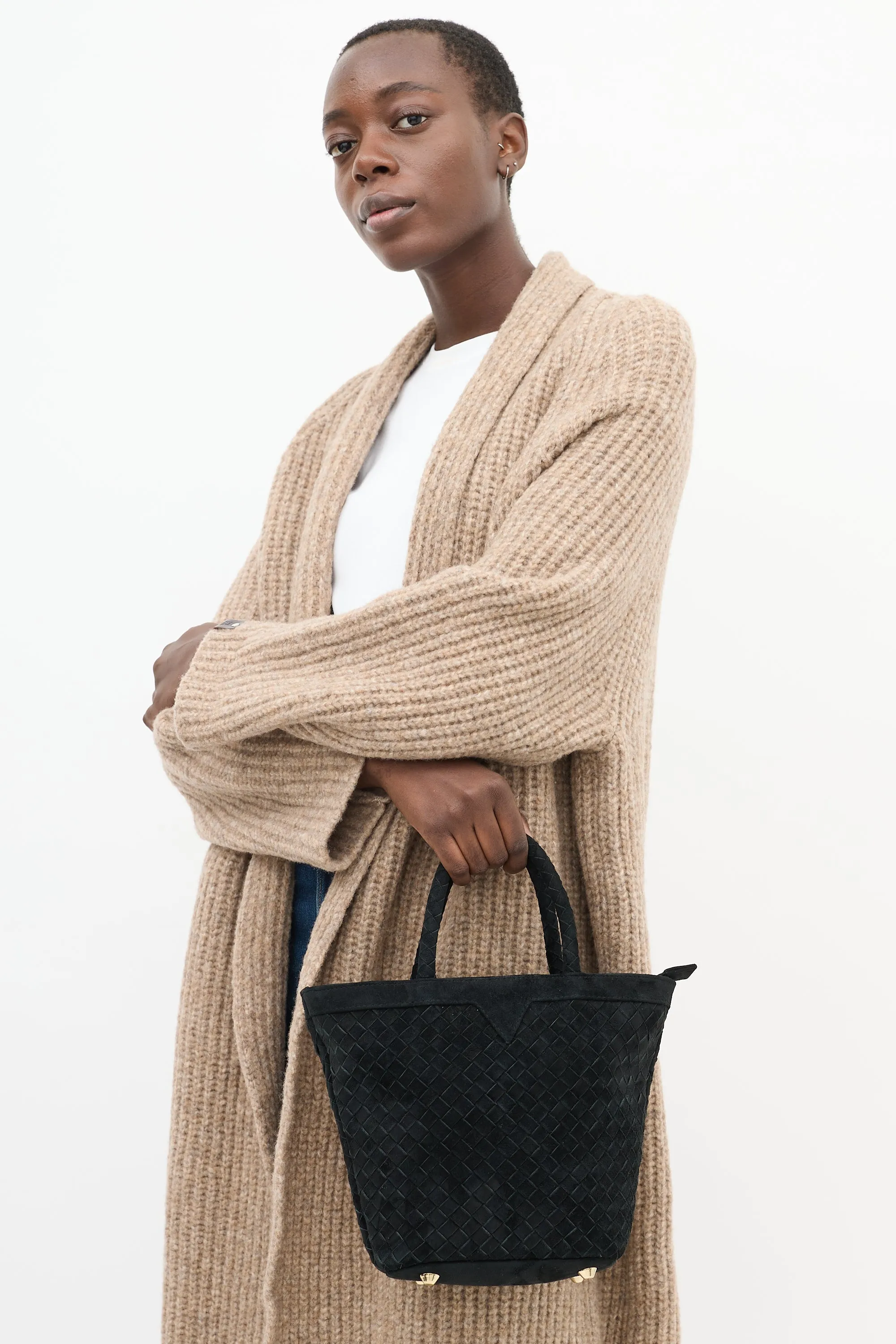 Black Suede Woven Onyx Tote Bag