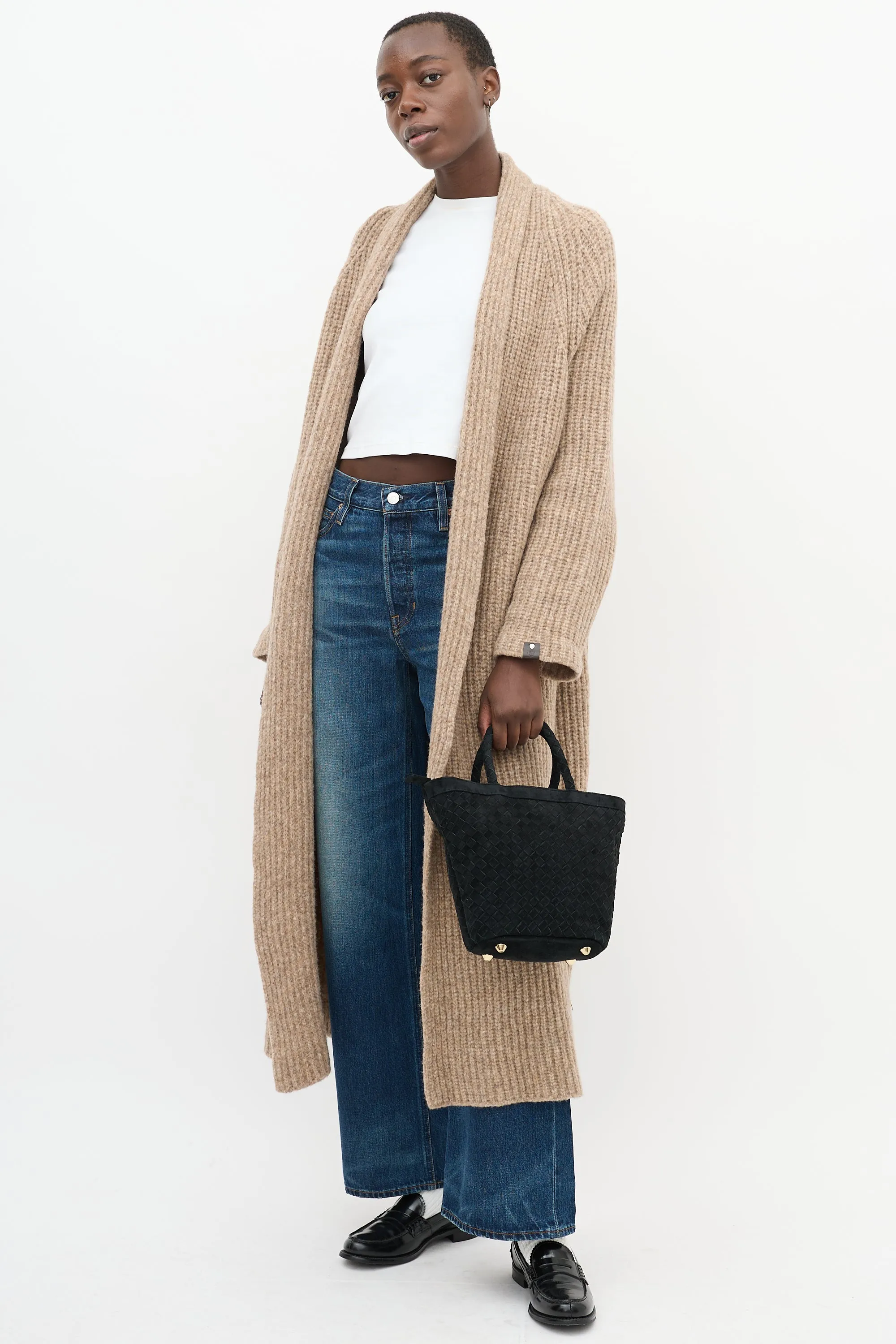 Black Suede Woven Onyx Tote Bag