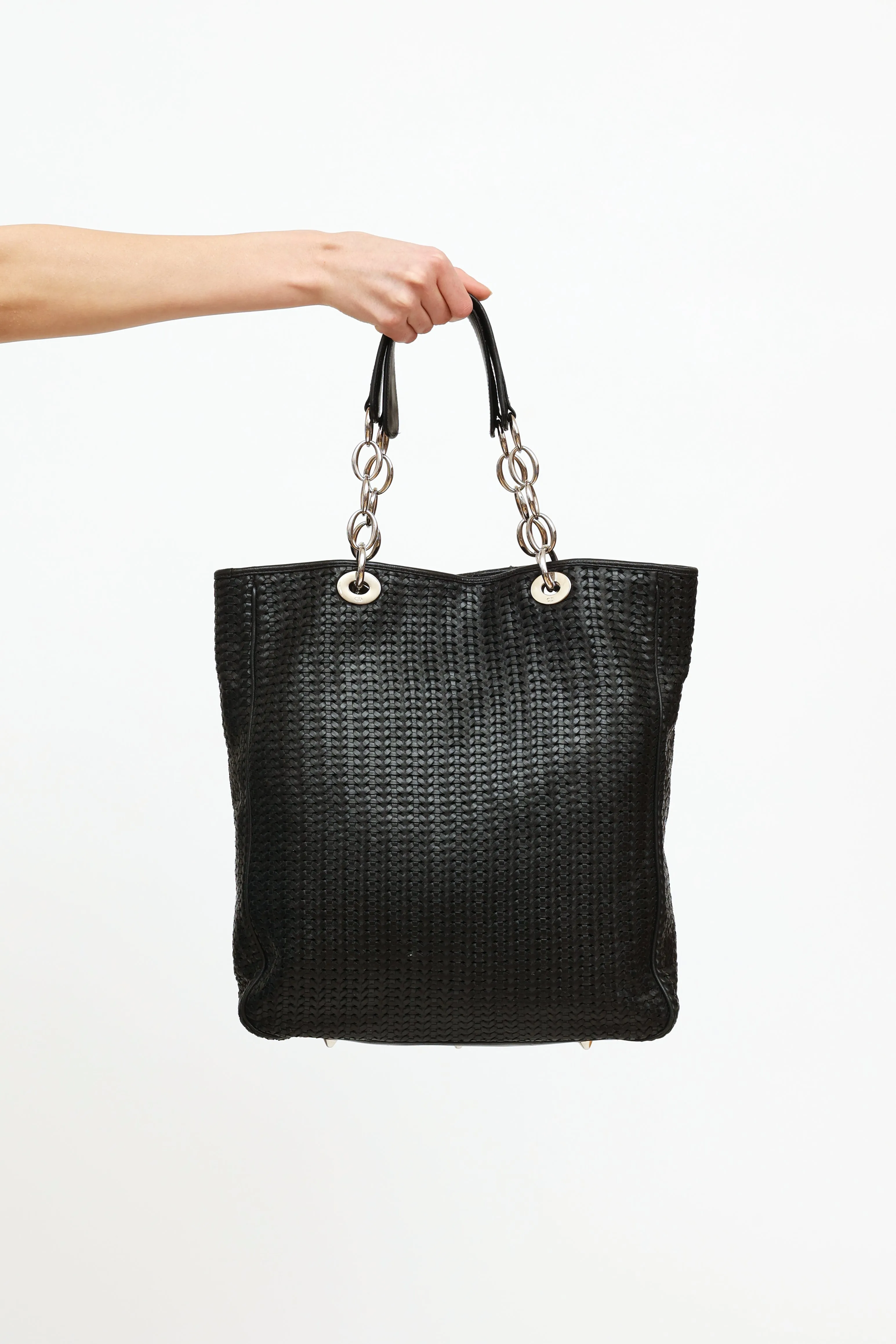 Black Woven Leather Tote Bag