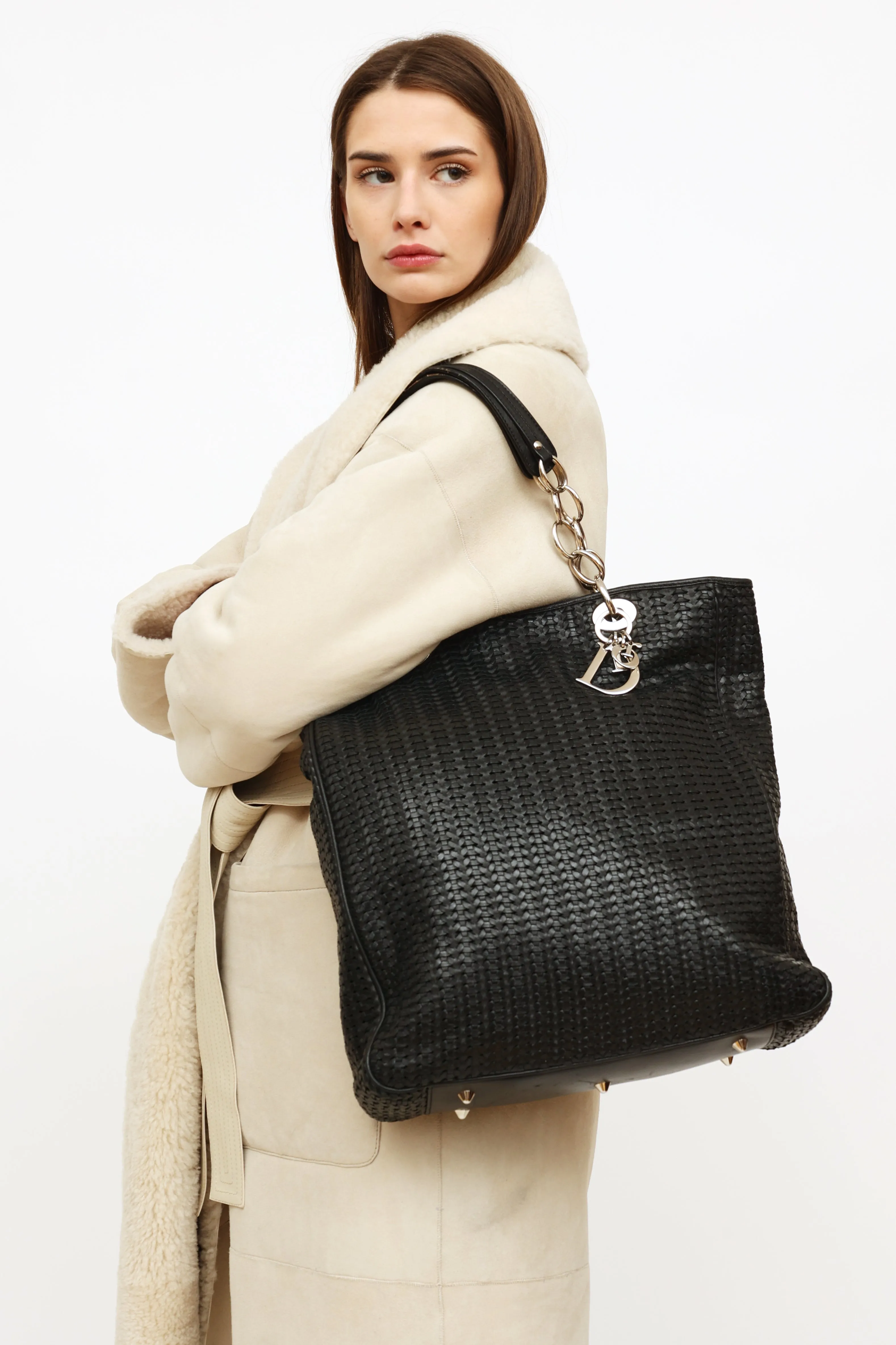 Black Woven Leather Tote Bag