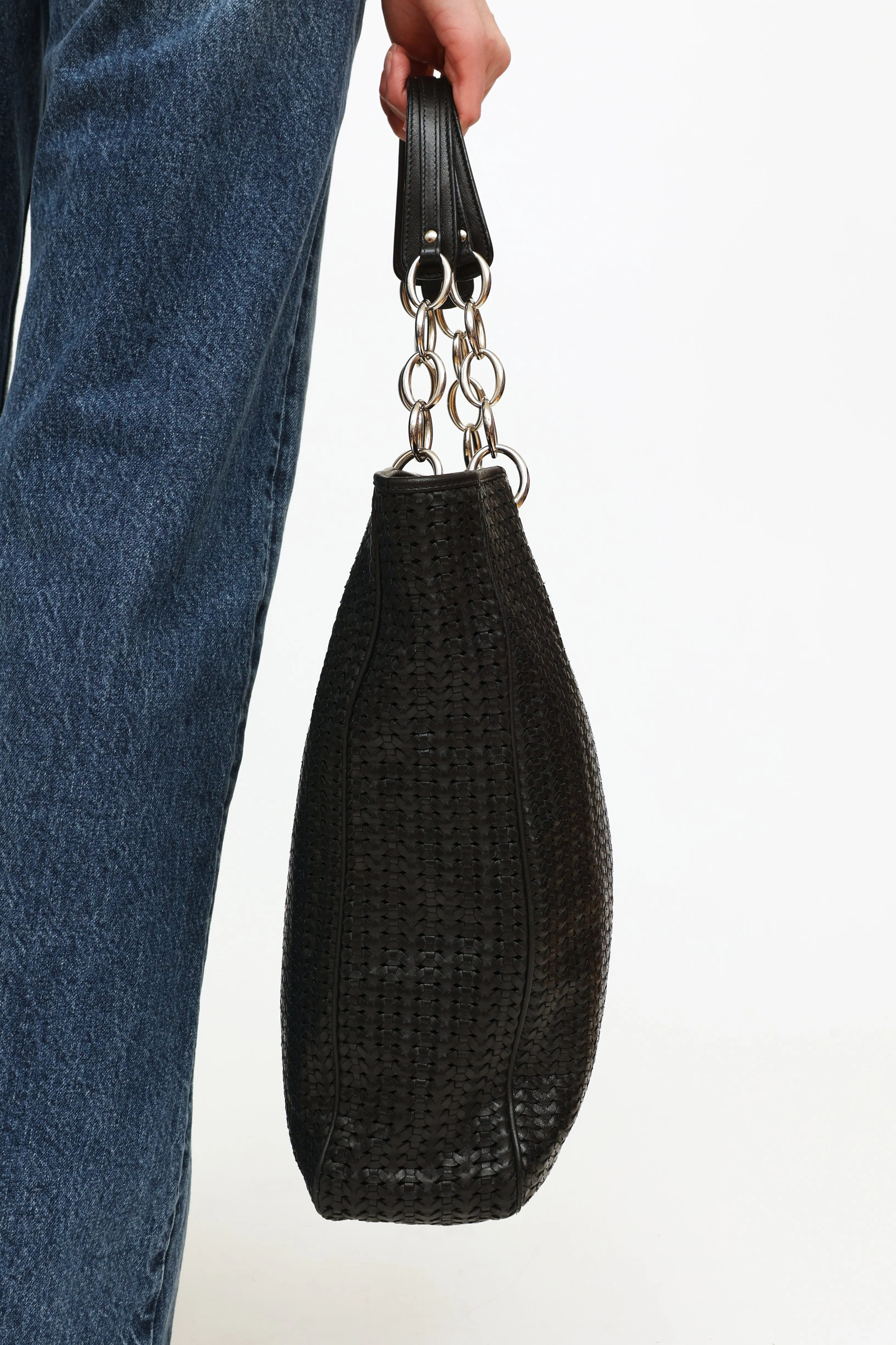 Black Woven Leather Tote Bag