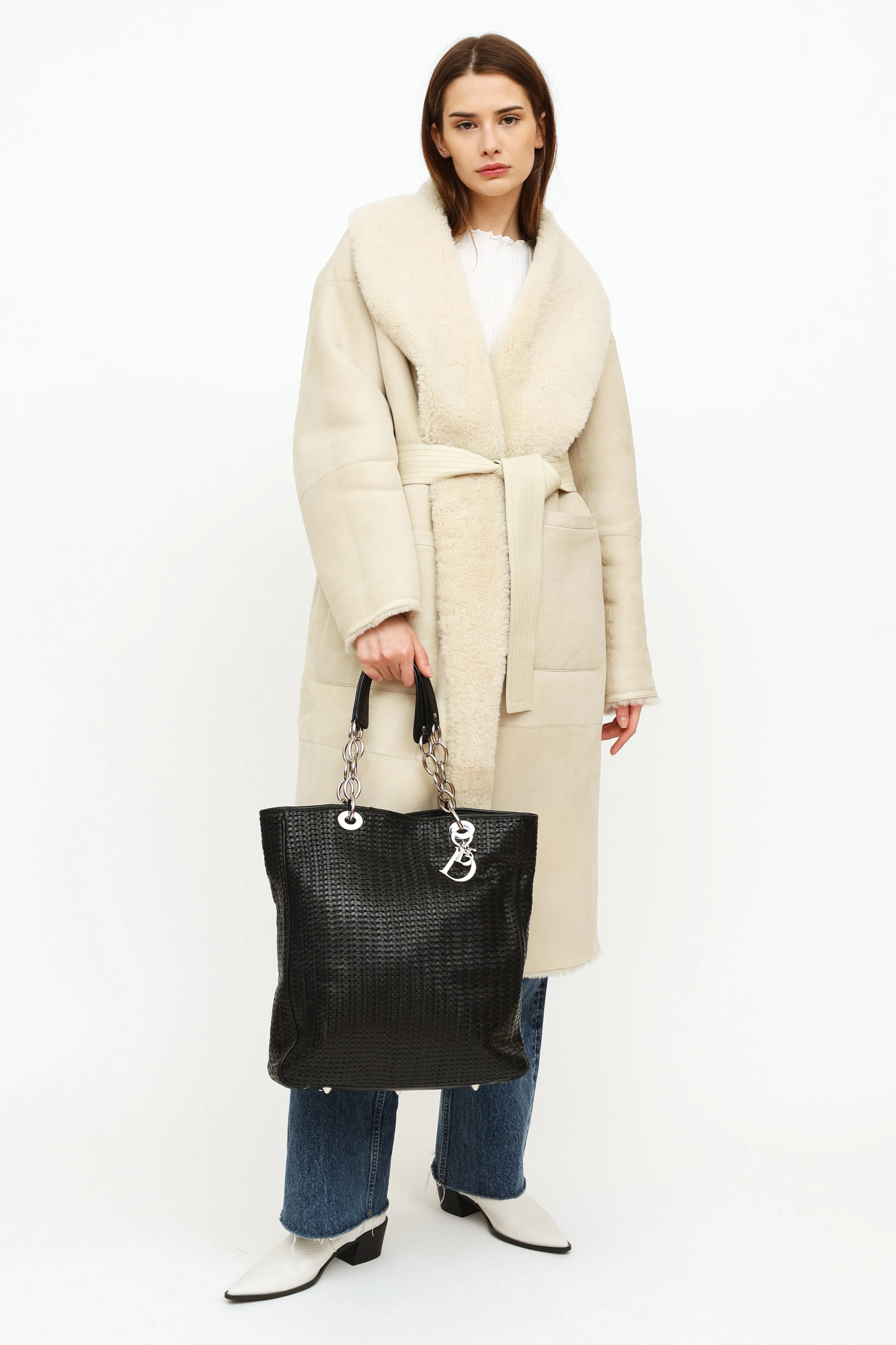 Black Woven Leather Tote Bag