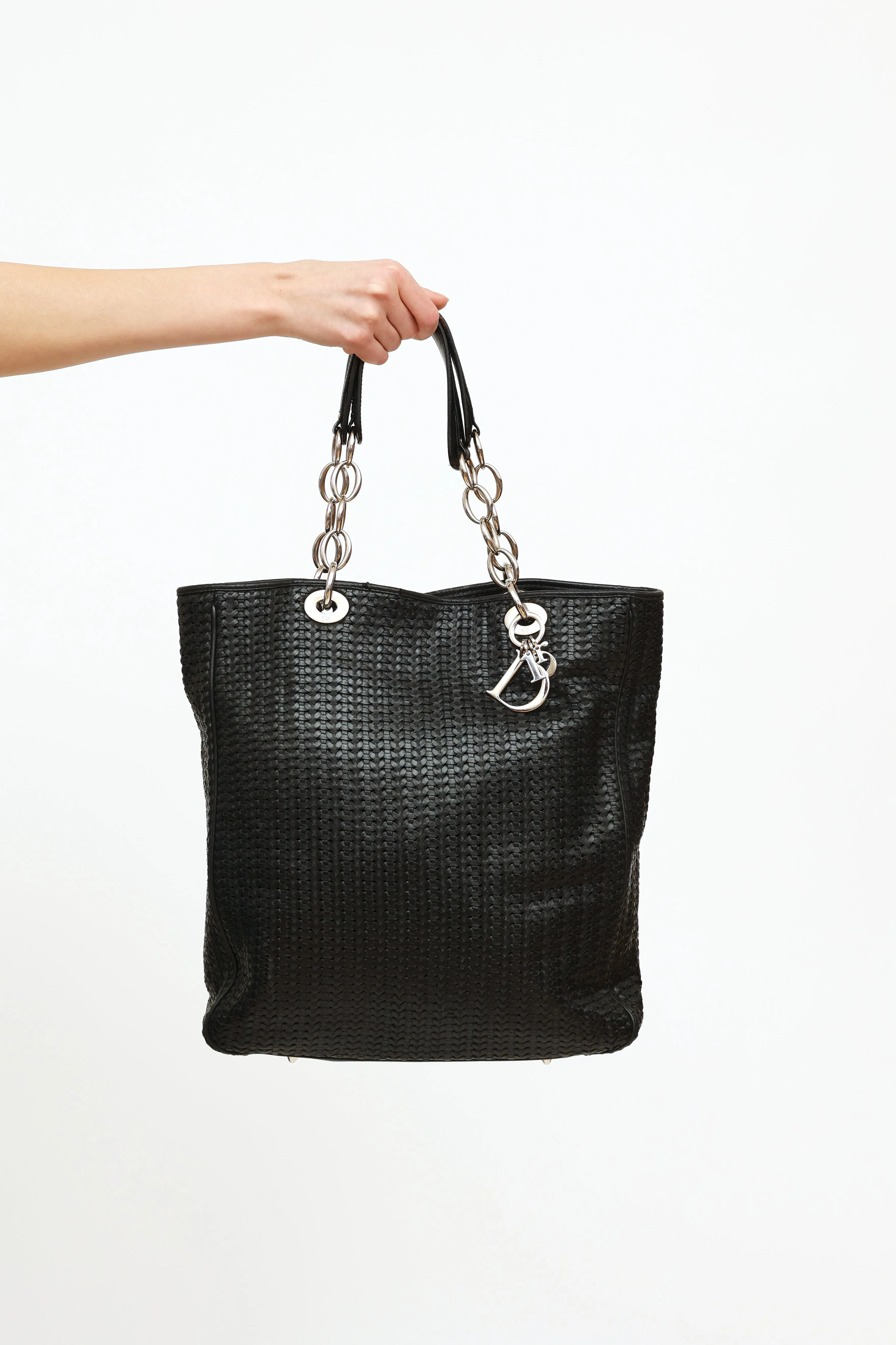 Black Woven Leather Tote Bag