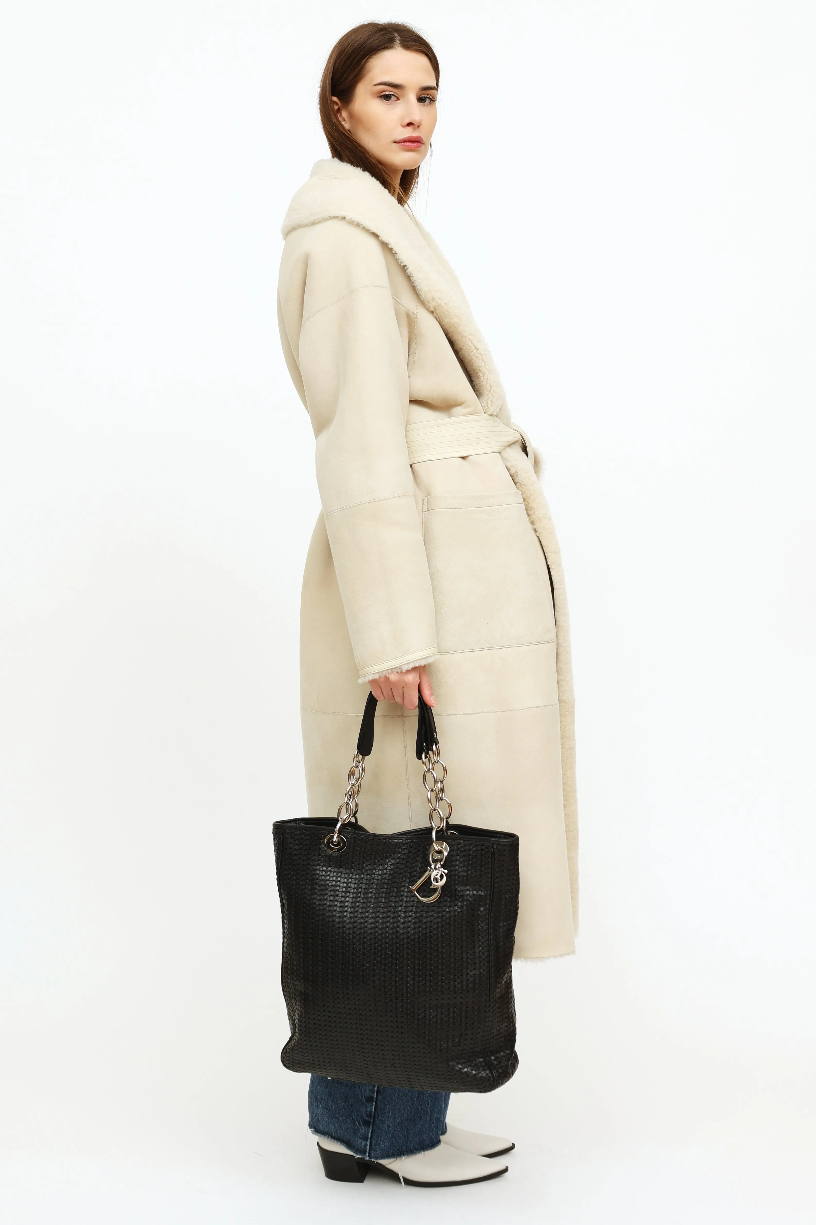 Black Woven Leather Tote Bag