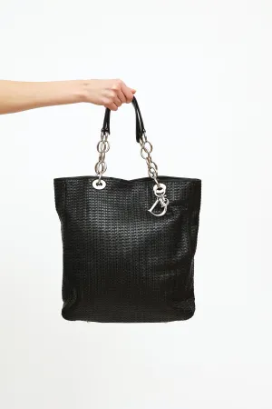 Black Woven Leather Tote Bag