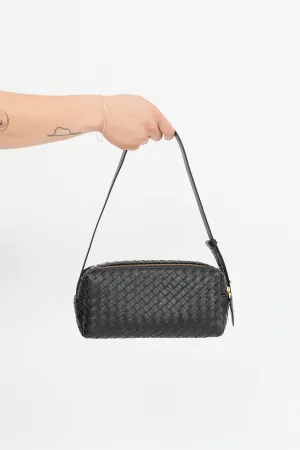 Black Woven Leather Trousse Bag