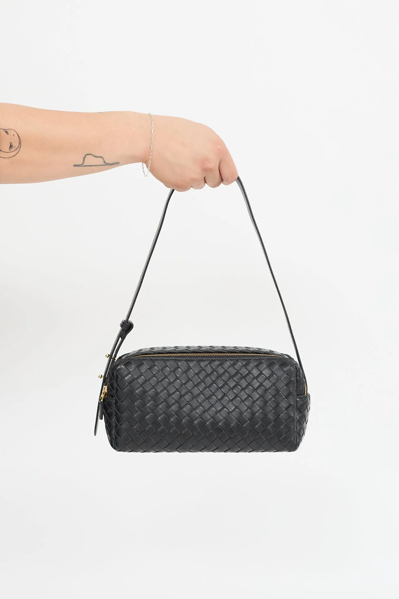 Black Woven Leather Trousse Bag
