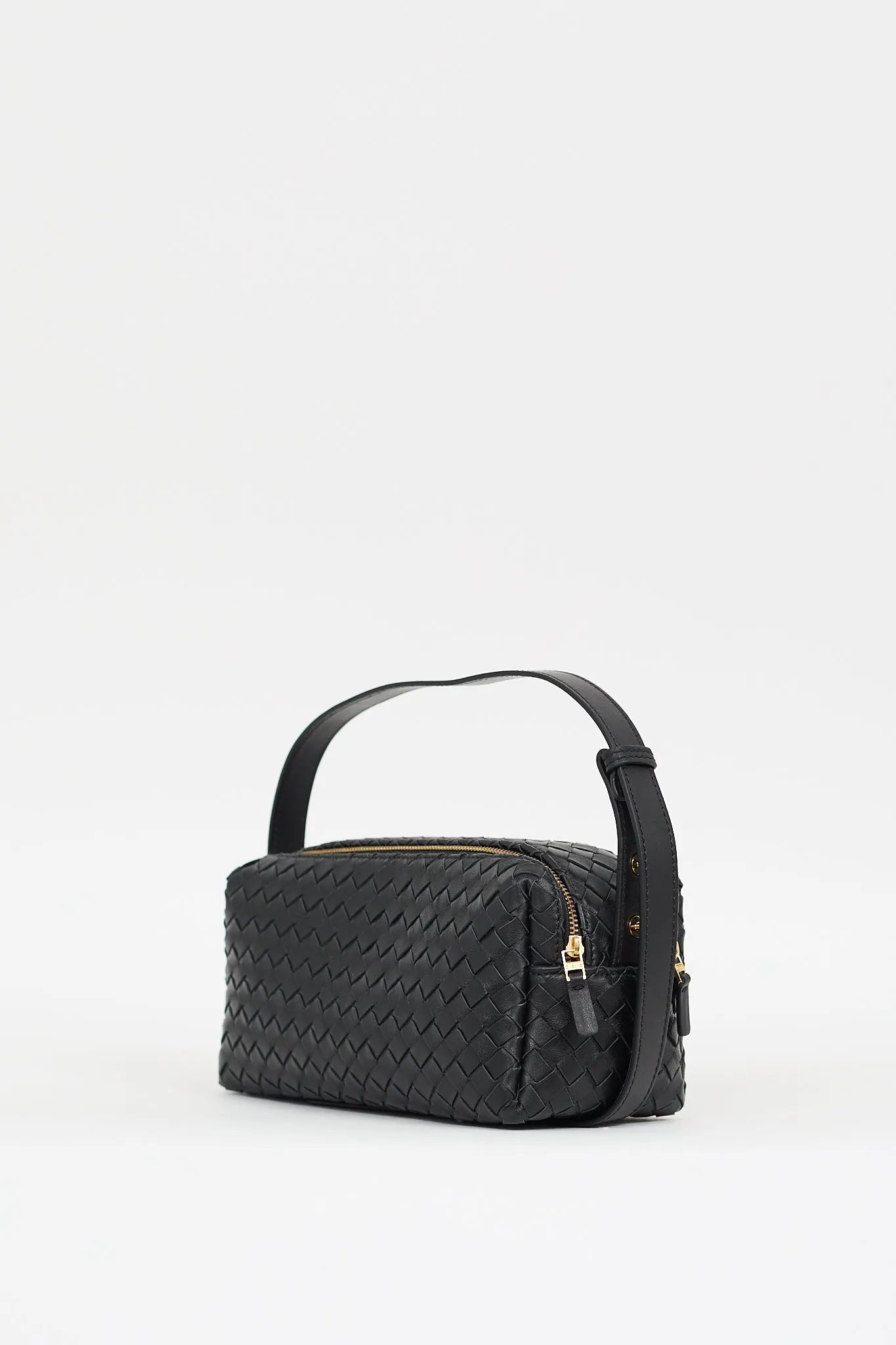 Black Woven Leather Trousse Bag