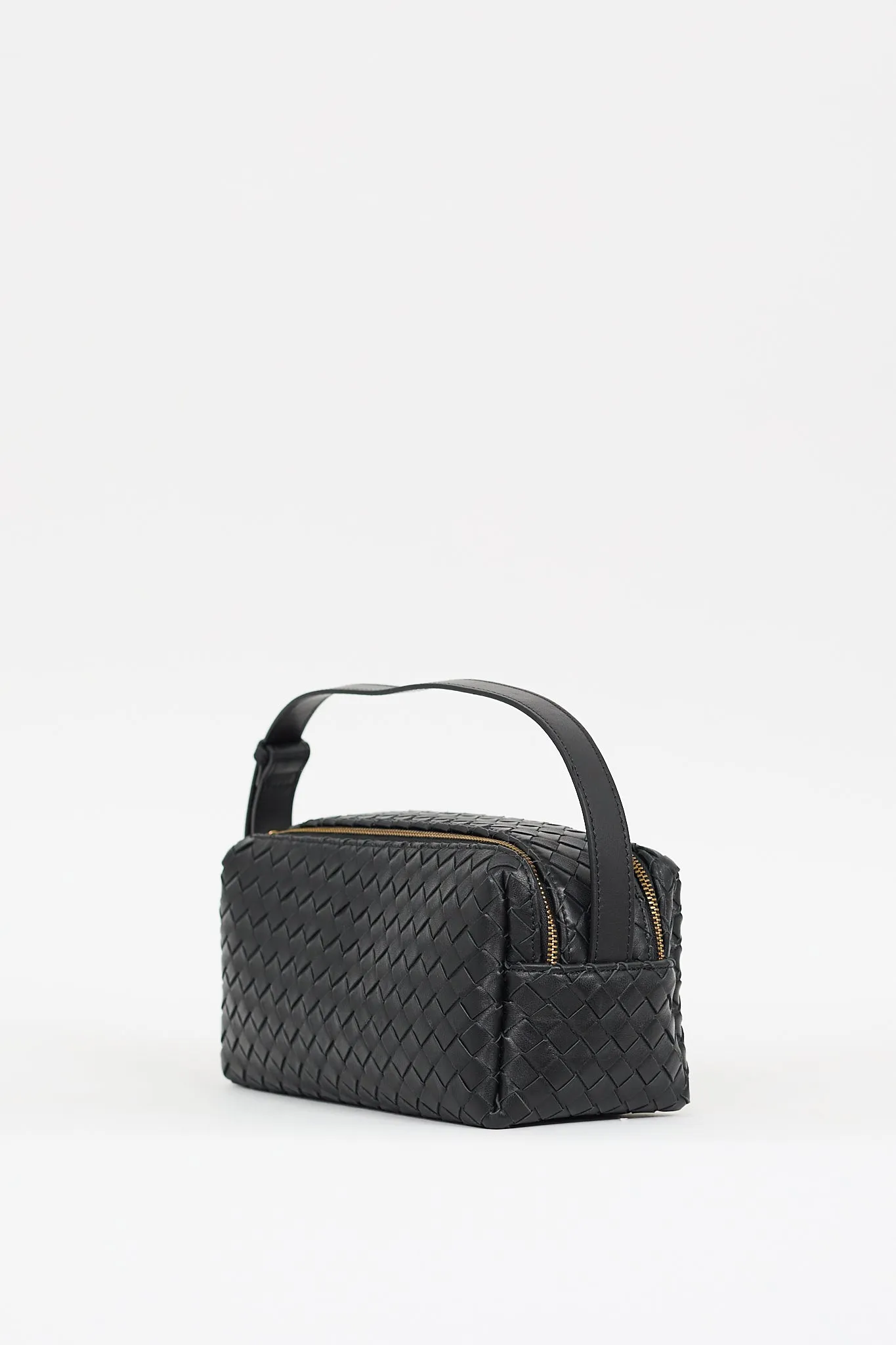Black Woven Leather Trousse Bag