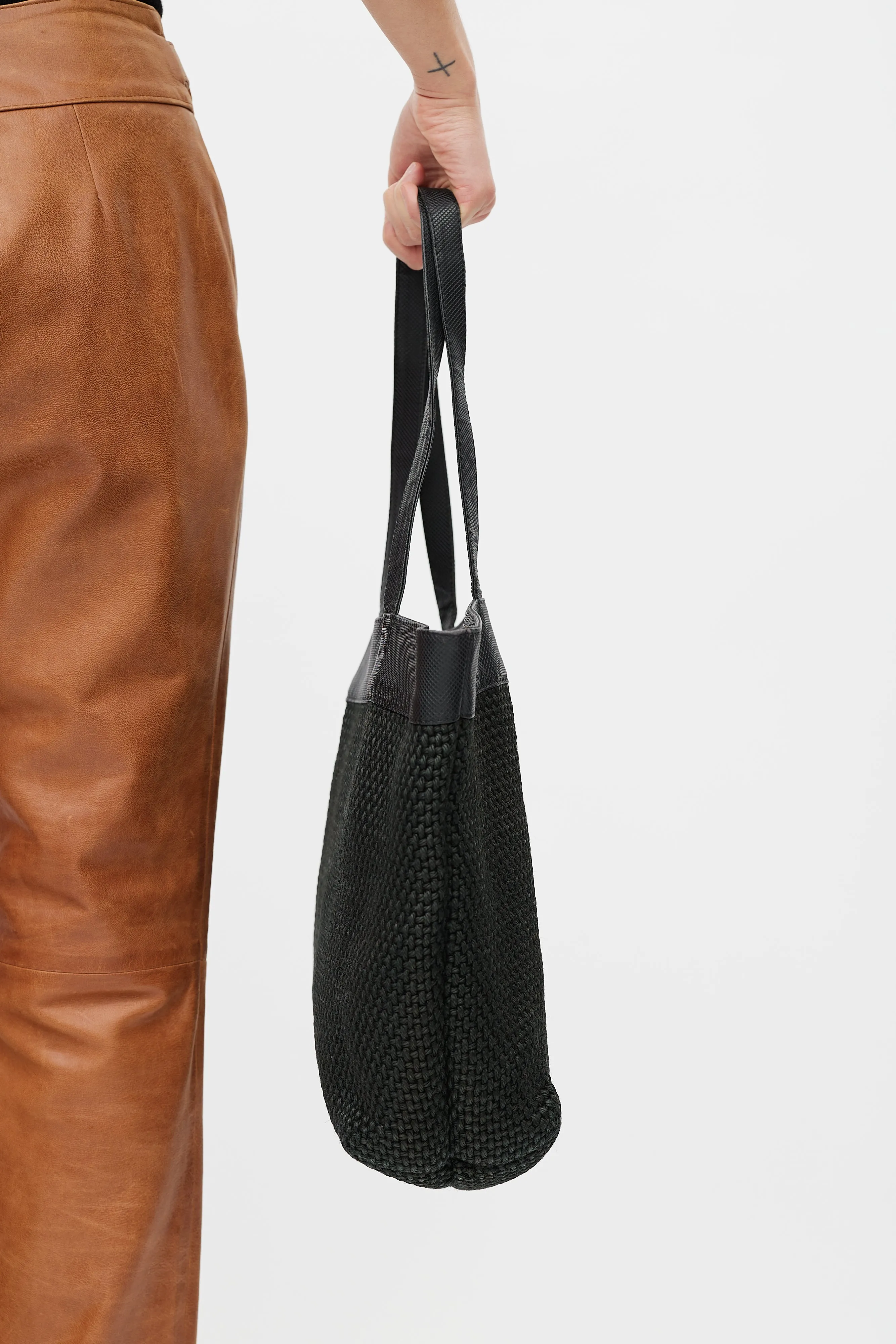 Black Woven Textile Tote