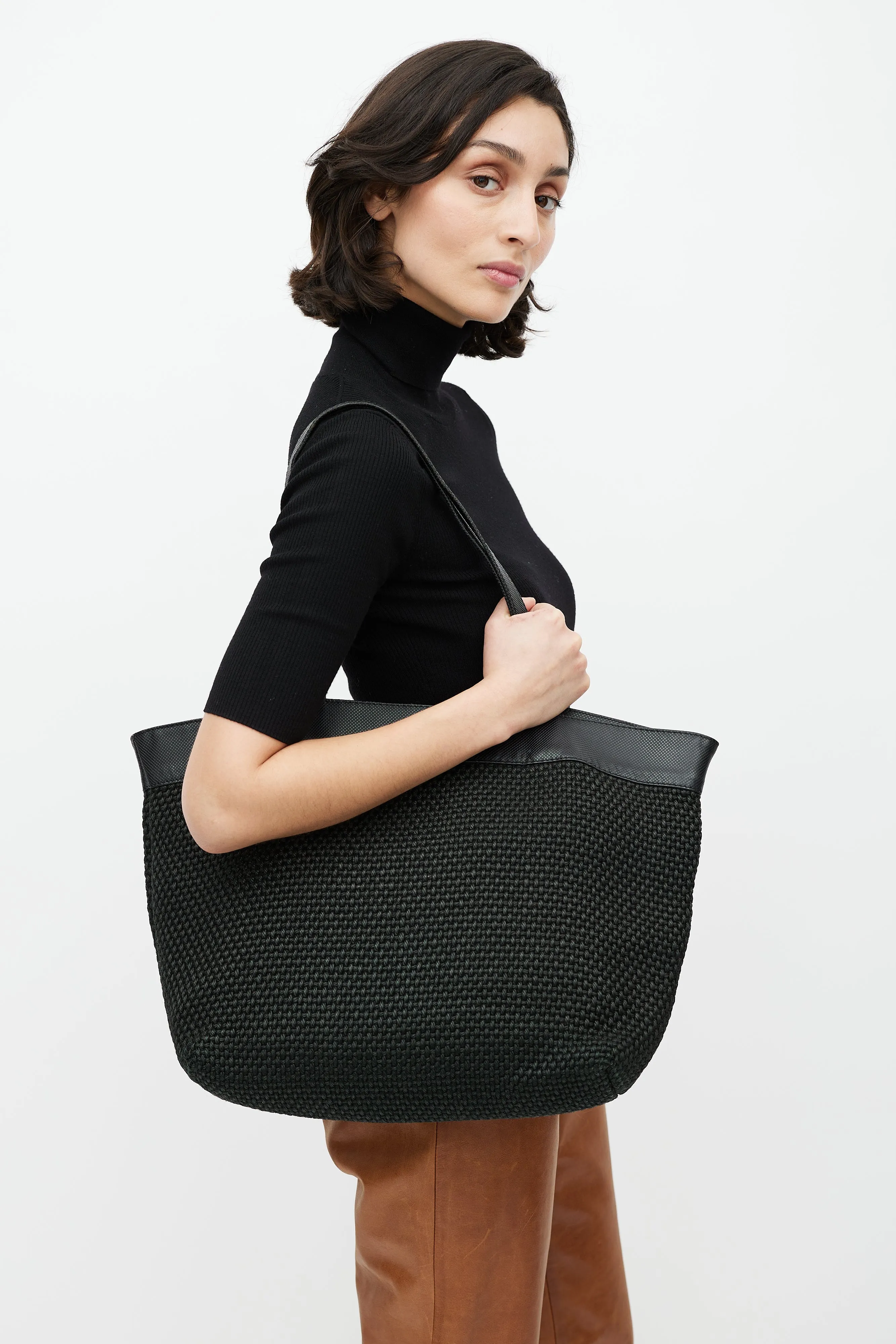 Black Woven Textile Tote