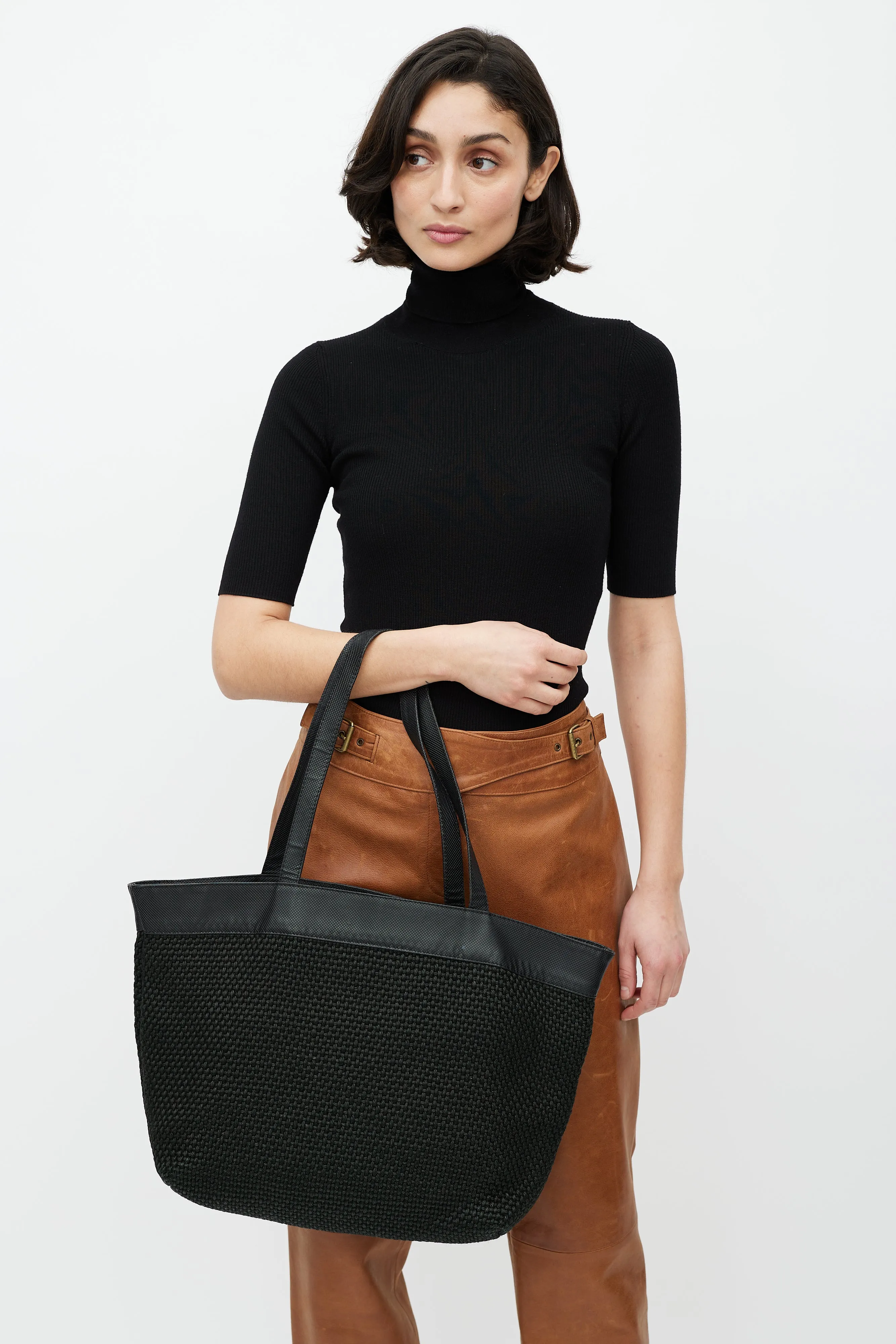 Black Woven Textile Tote