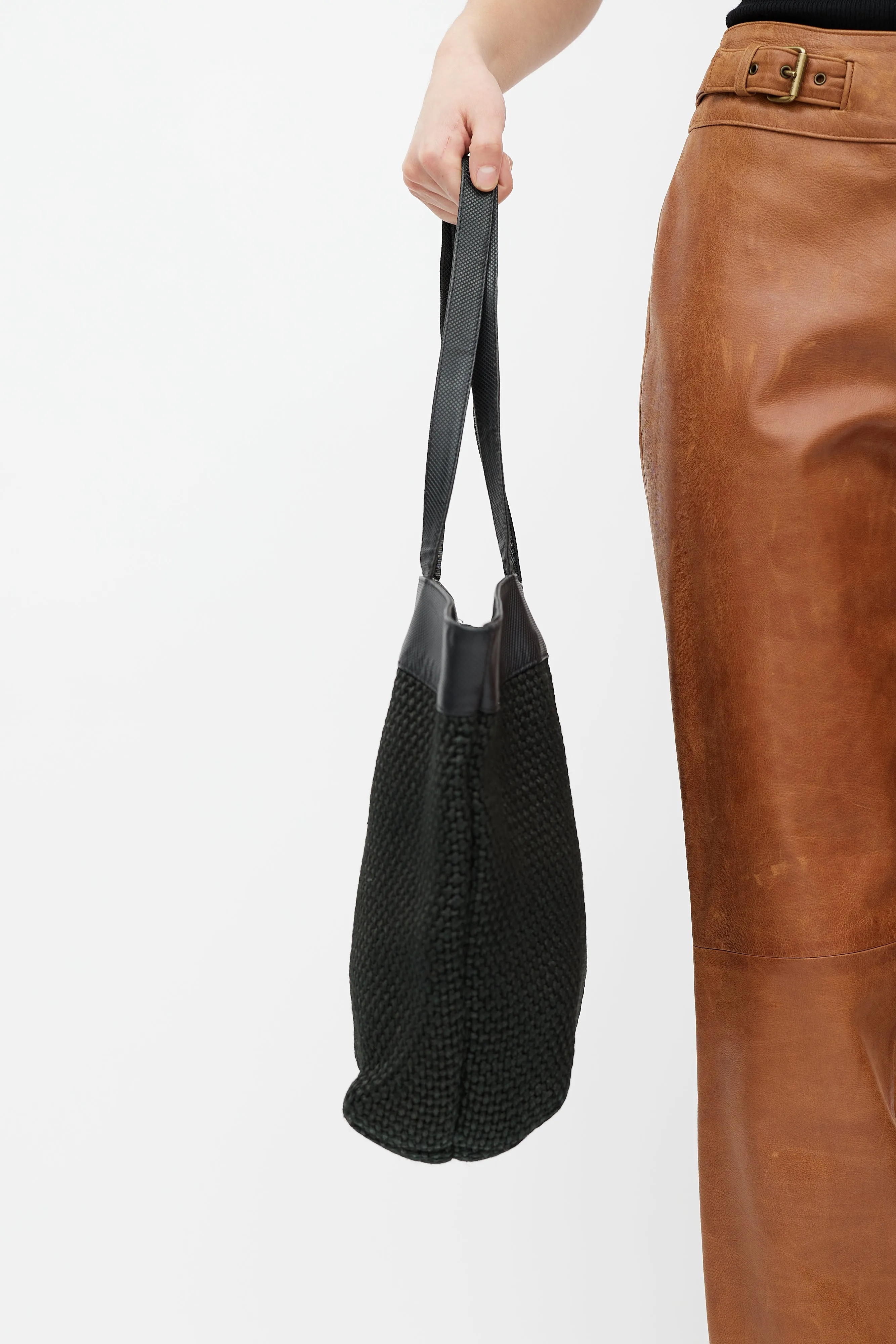 Black Woven Textile Tote