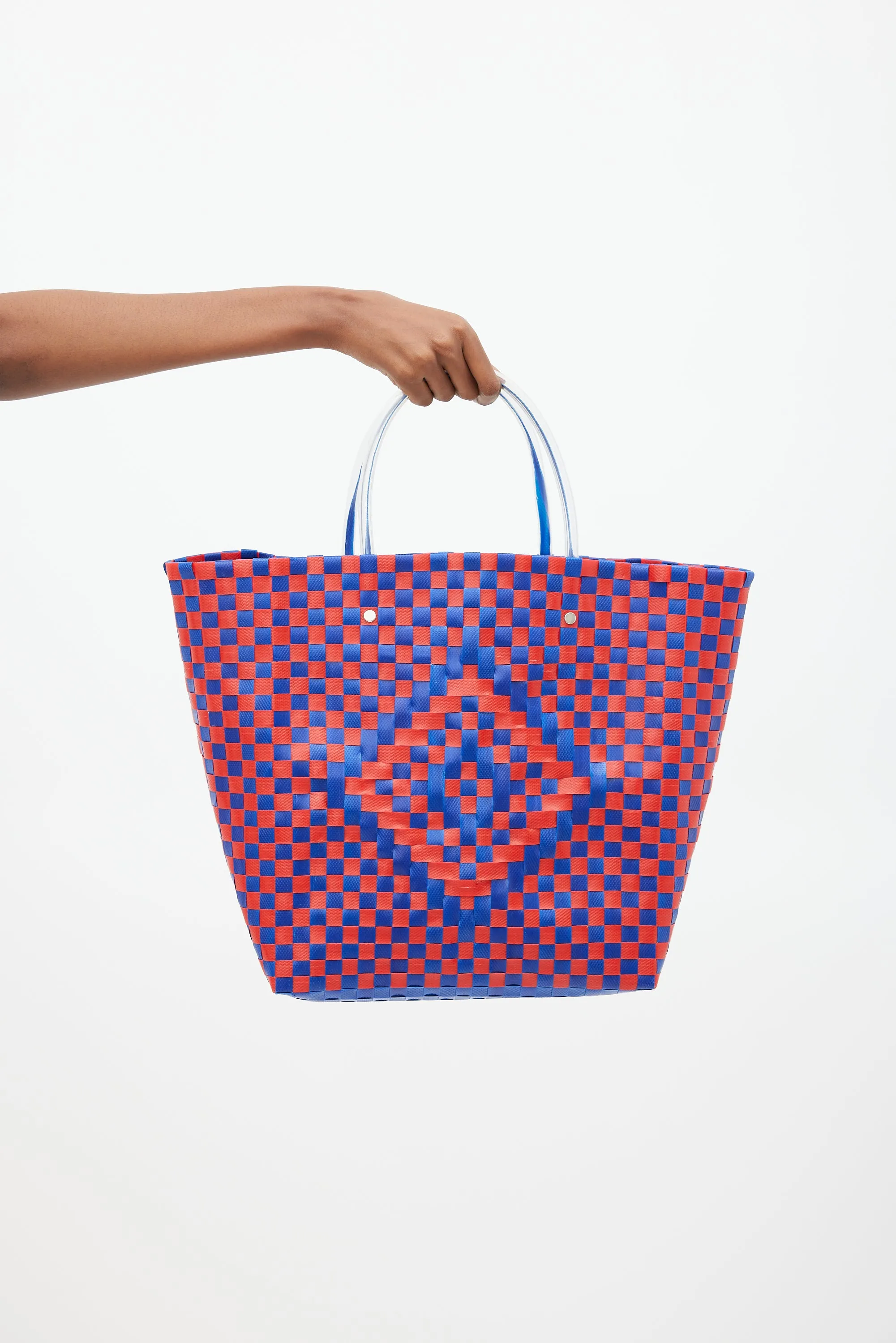Blue & Red Woven Market Tote Bag