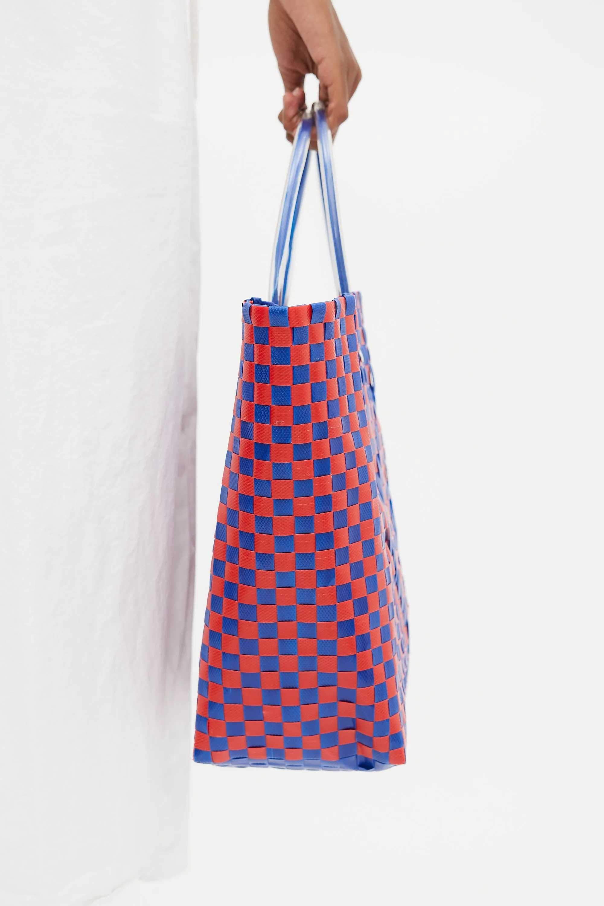 Blue & Red Woven Market Tote Bag