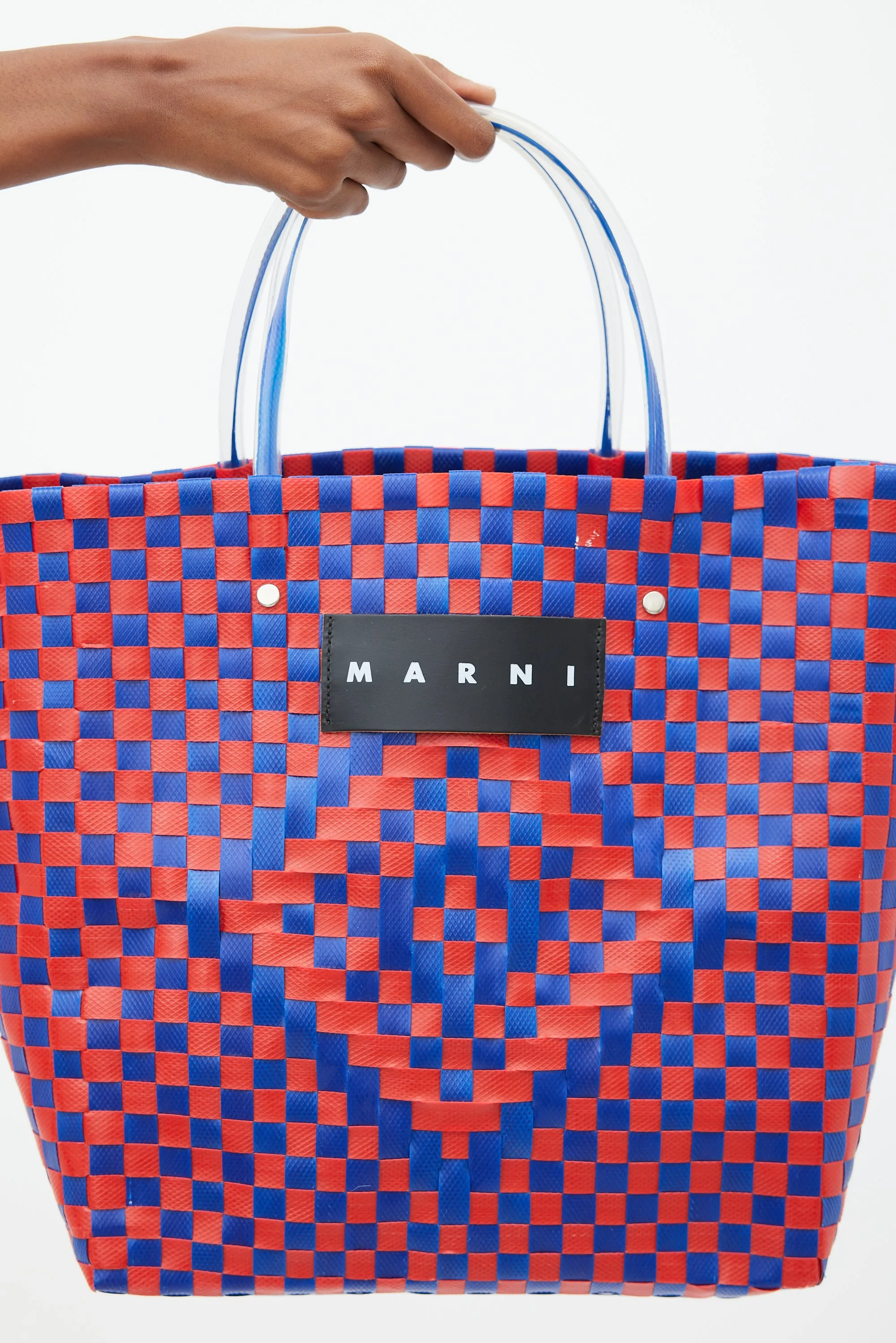 Blue & Red Woven Market Tote Bag