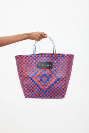 Blue & Red Woven Market Tote Bag