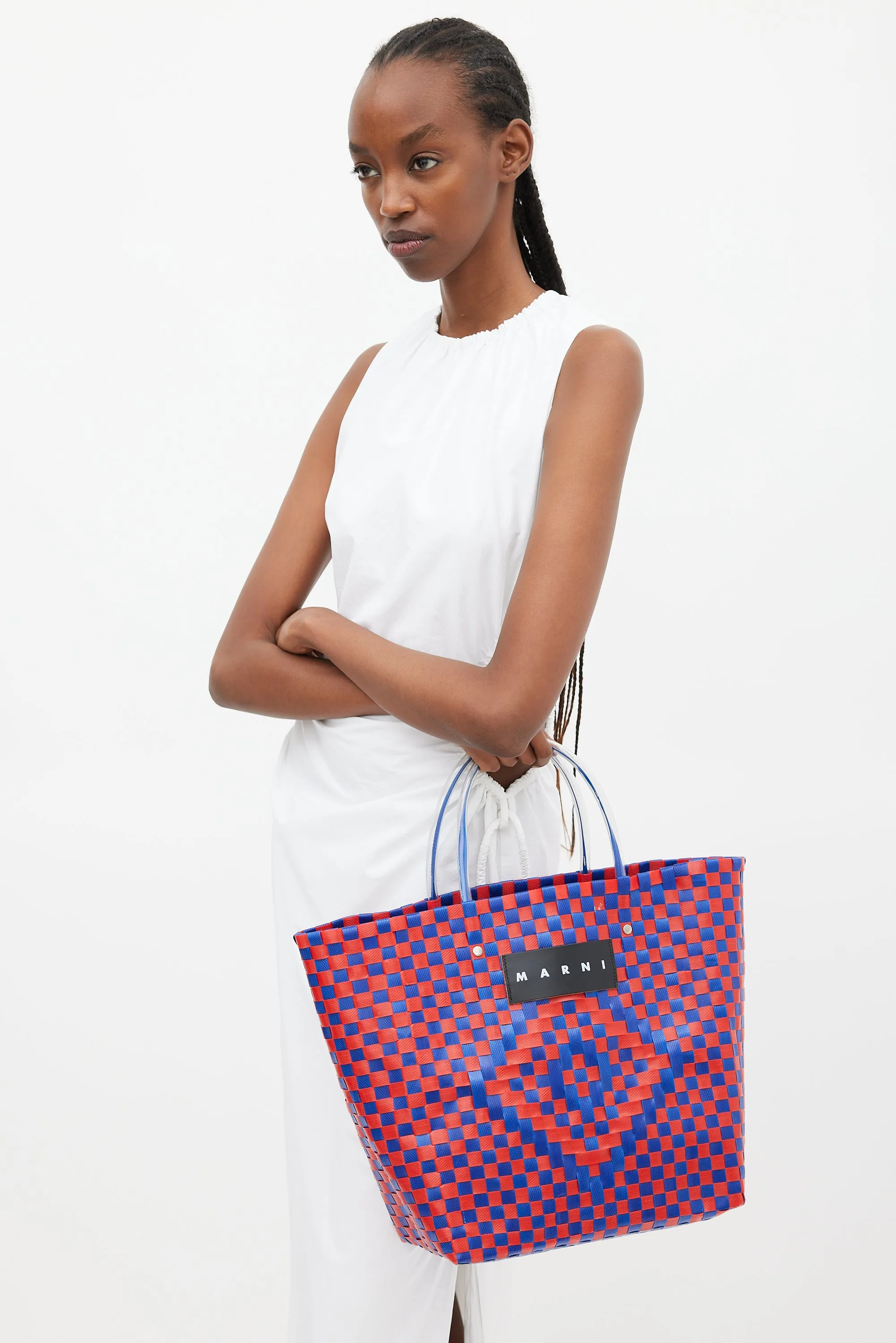 Blue & Red Woven Market Tote Bag