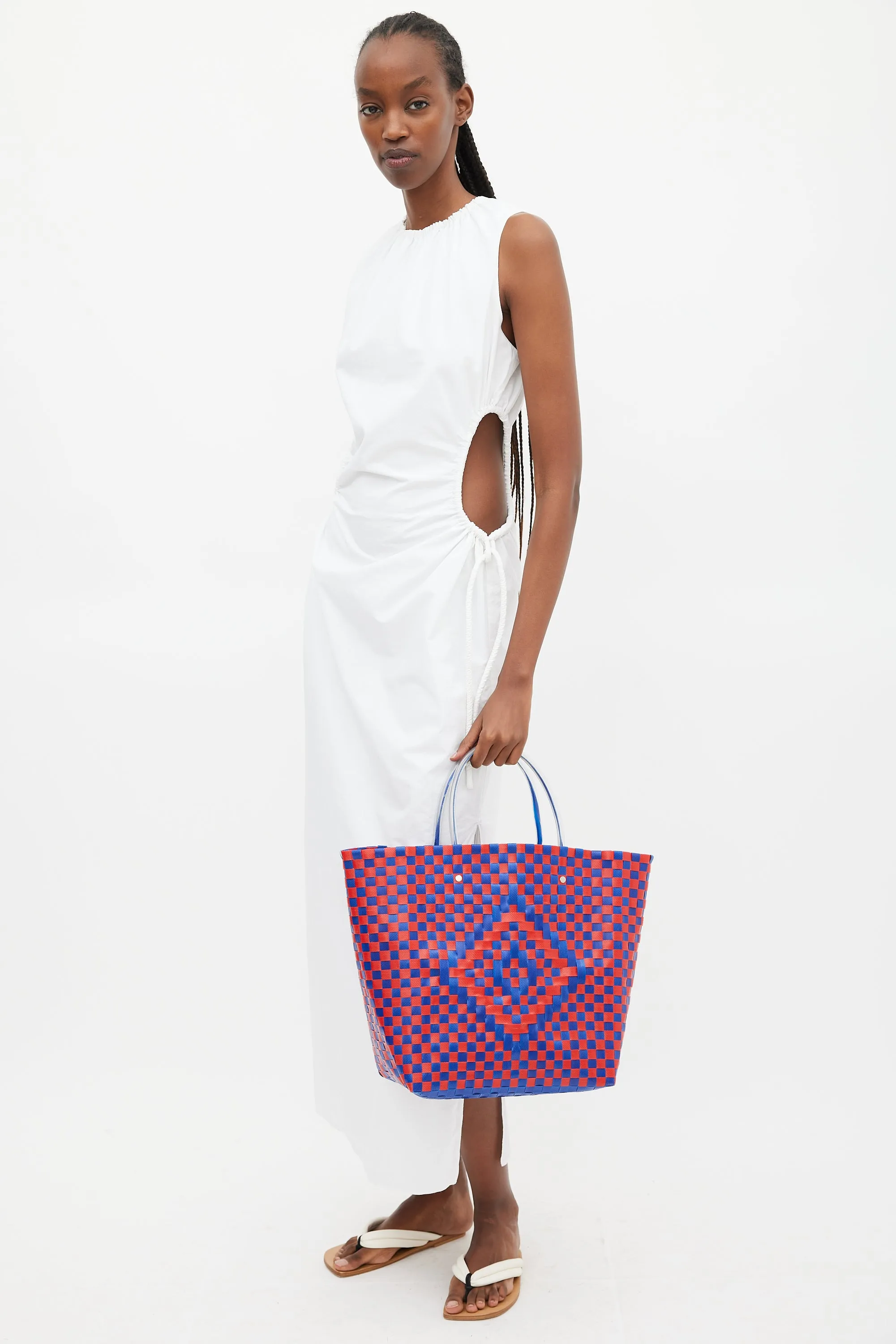 Blue & Red Woven Market Tote Bag