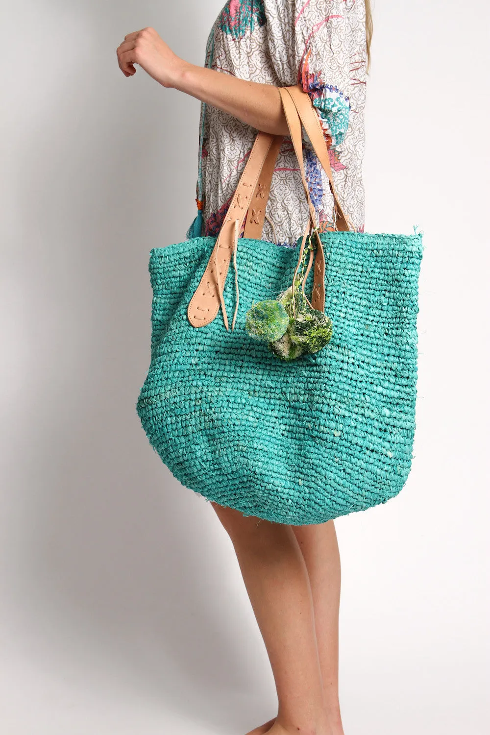 Bondi Raffia Beach Bag in Aqua