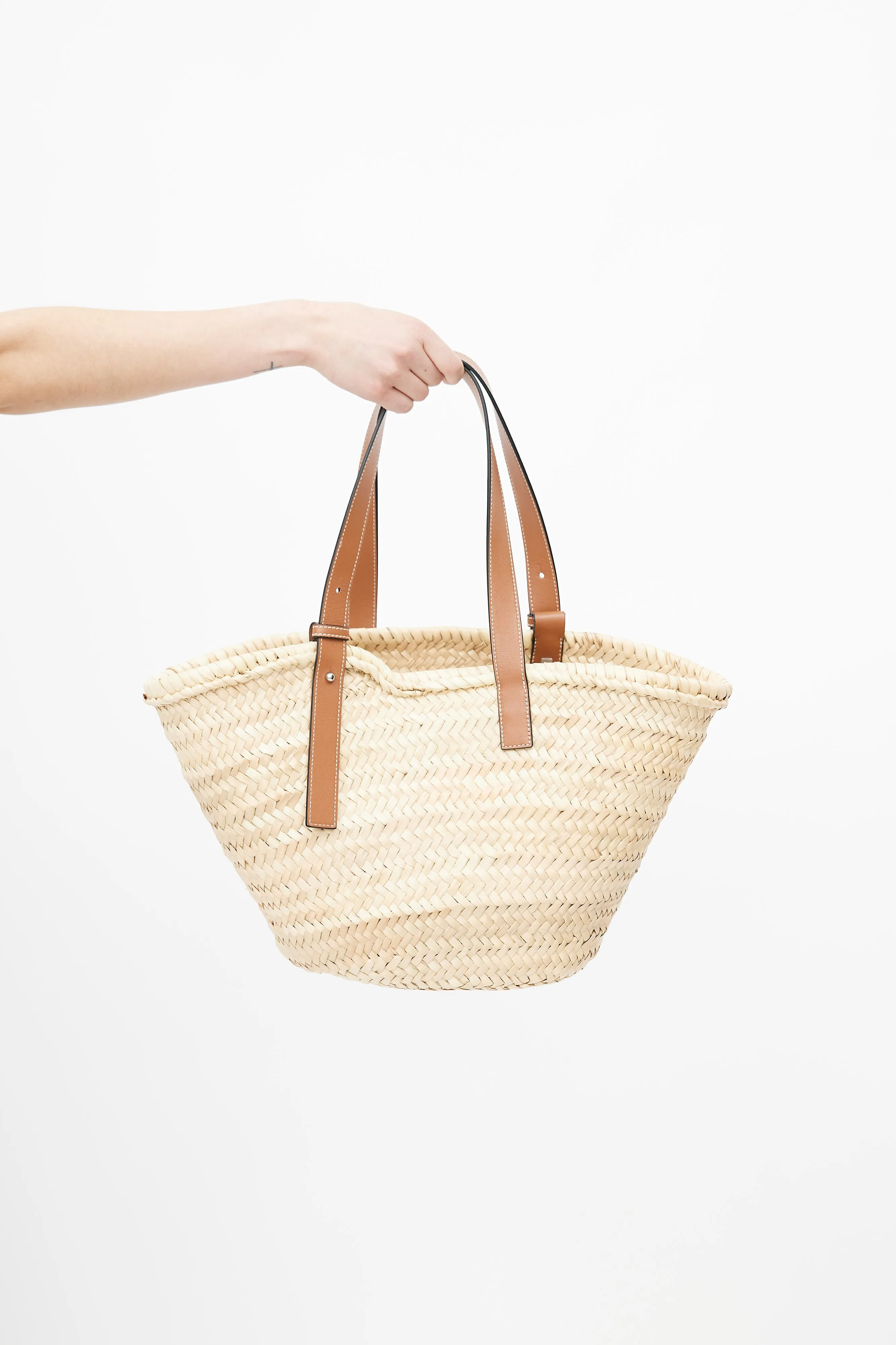 Brown Basket Woven Tote Bag