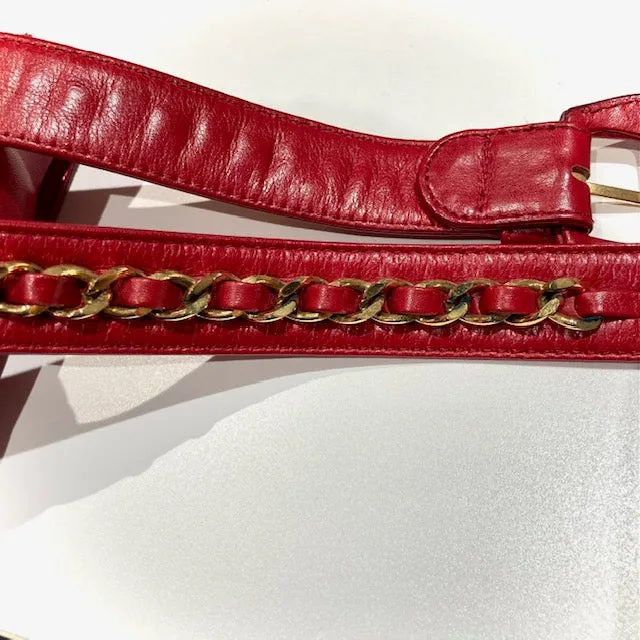 CHANEL 1991-1994 Red Lambskin Cosmoline Belt Bag #70 01308