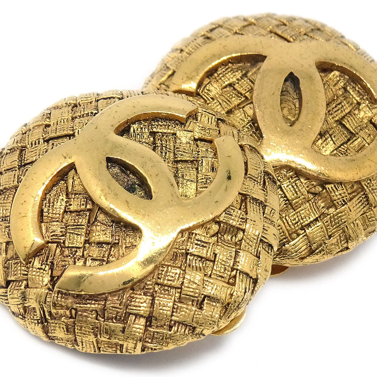 Chanel 1994 Woven CC Earrings Gold Clip-On 2855