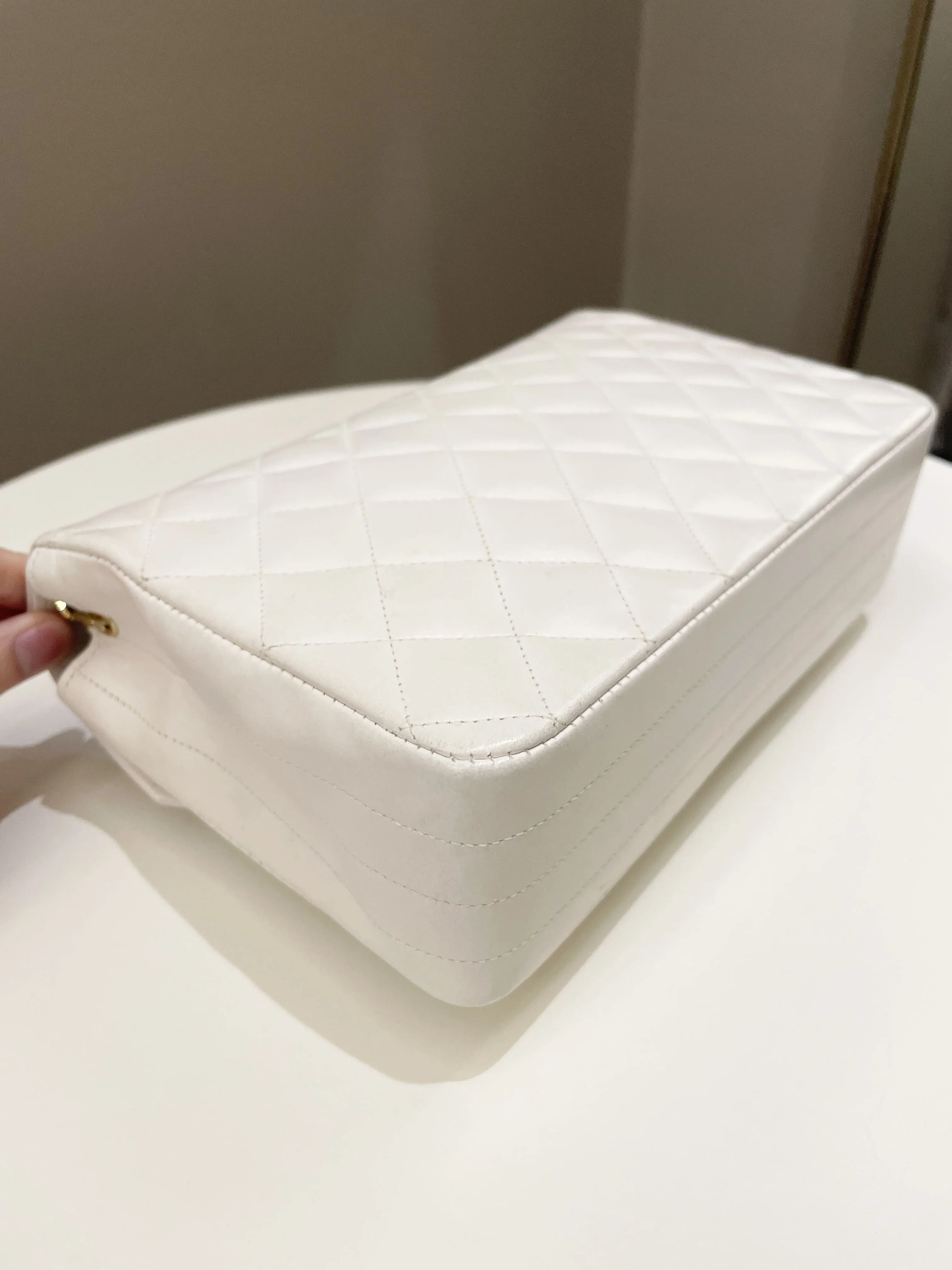 Chanel Vintage Quilted Flap Bag White Lambskin