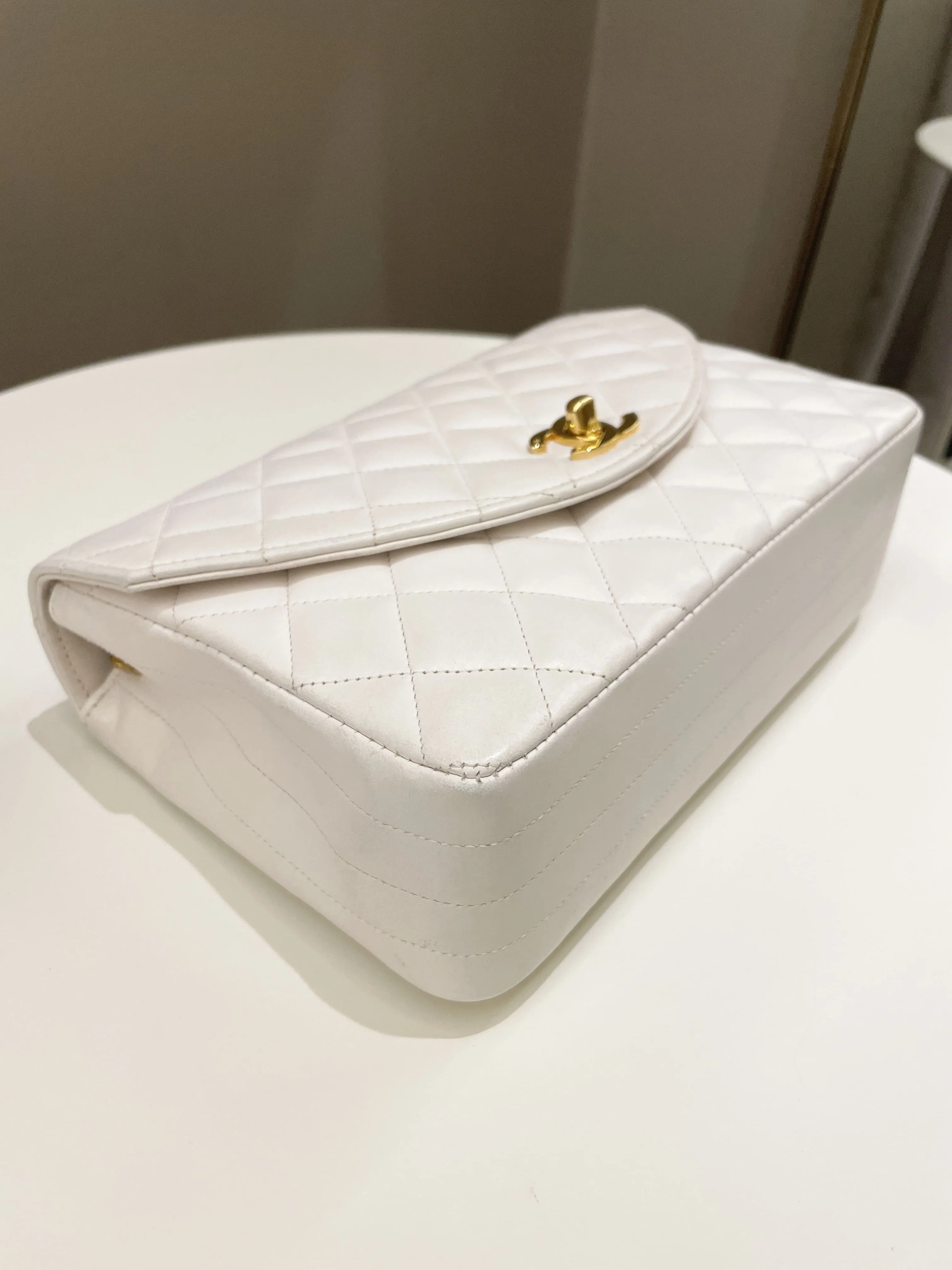 Chanel Vintage Quilted Flap Bag White Lambskin