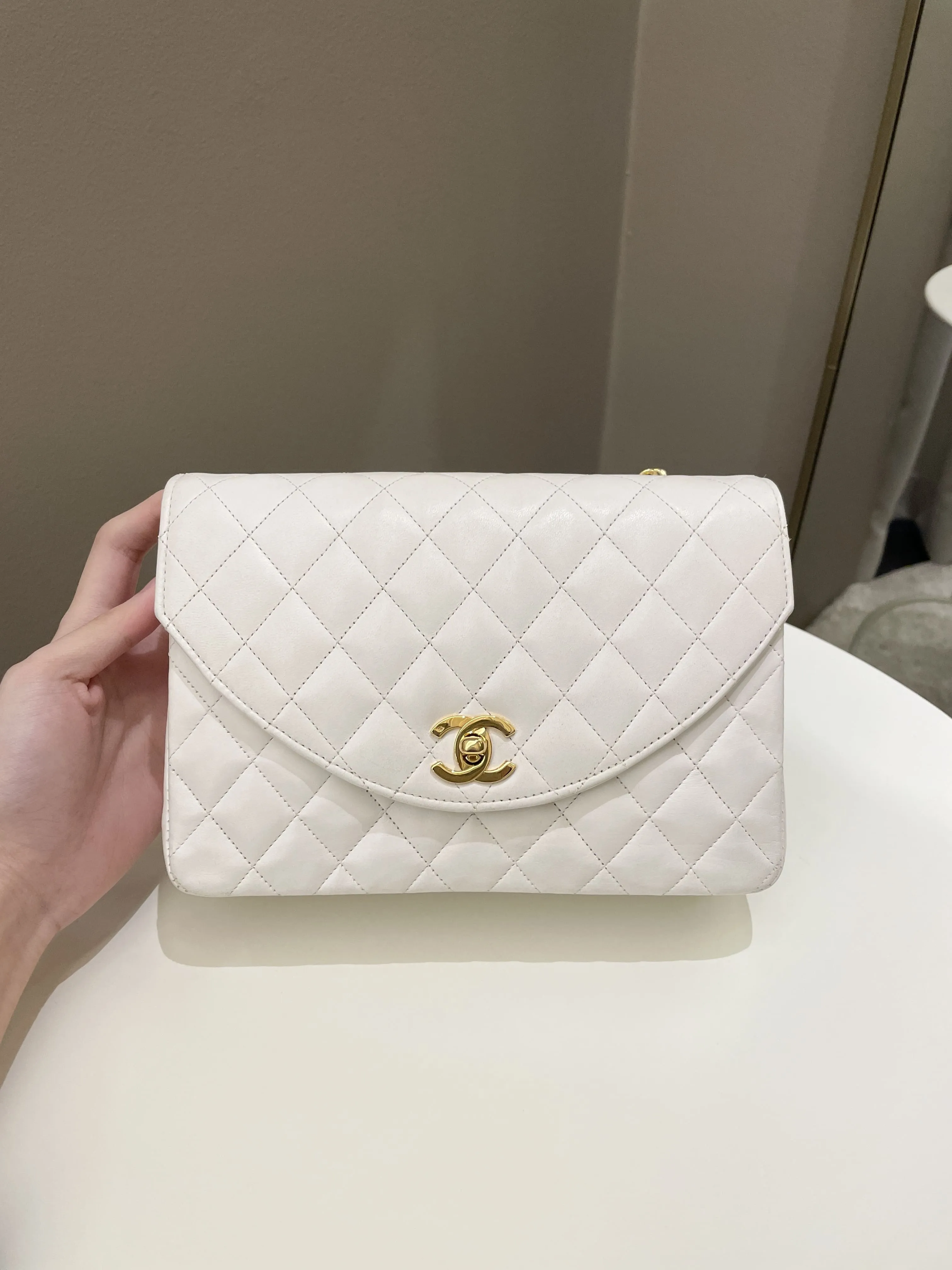 Chanel Vintage Quilted Flap Bag White Lambskin