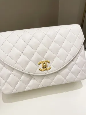 Chanel Vintage Quilted Flap Bag White Lambskin