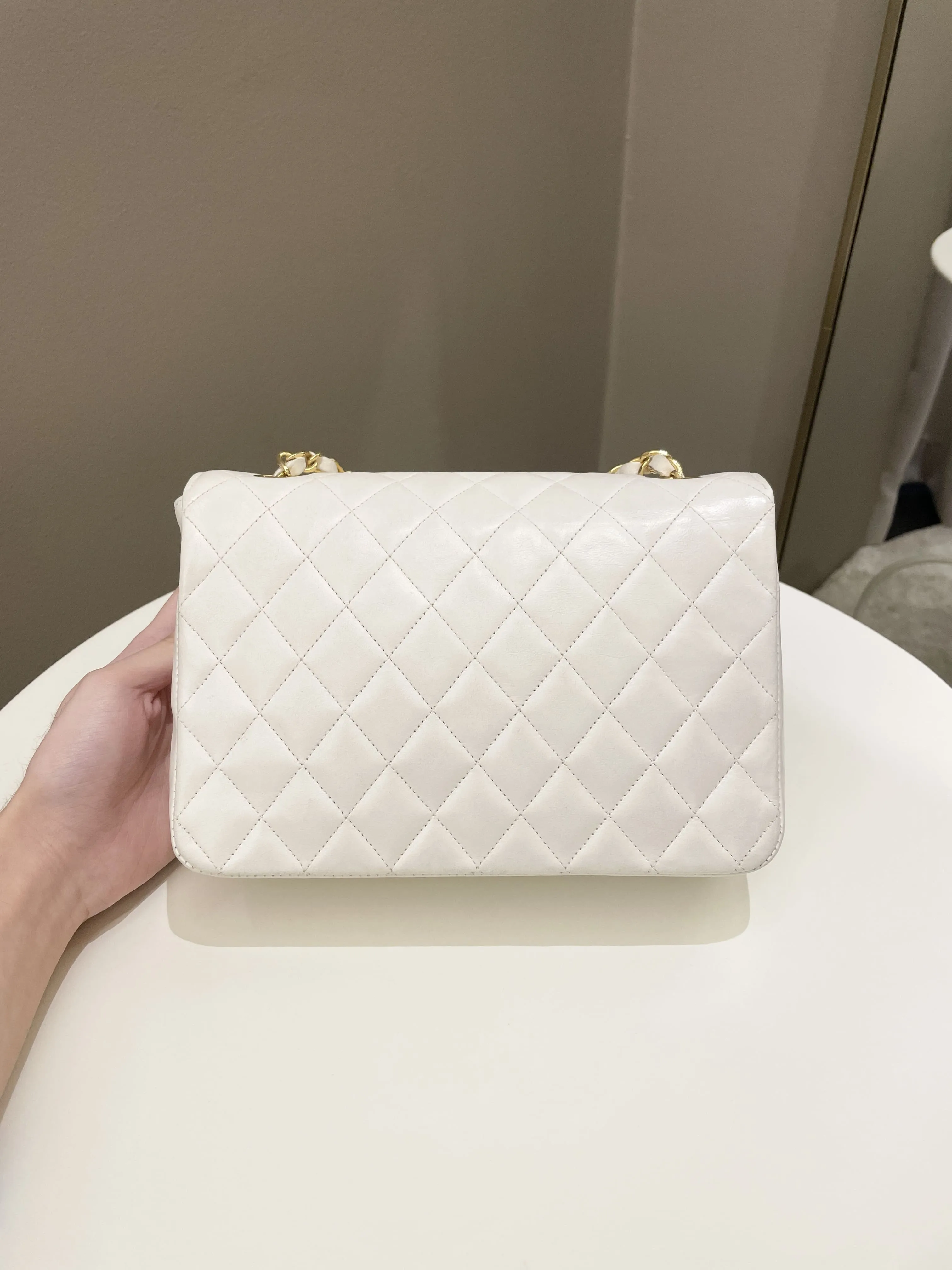 Chanel Vintage Quilted Flap Bag White Lambskin