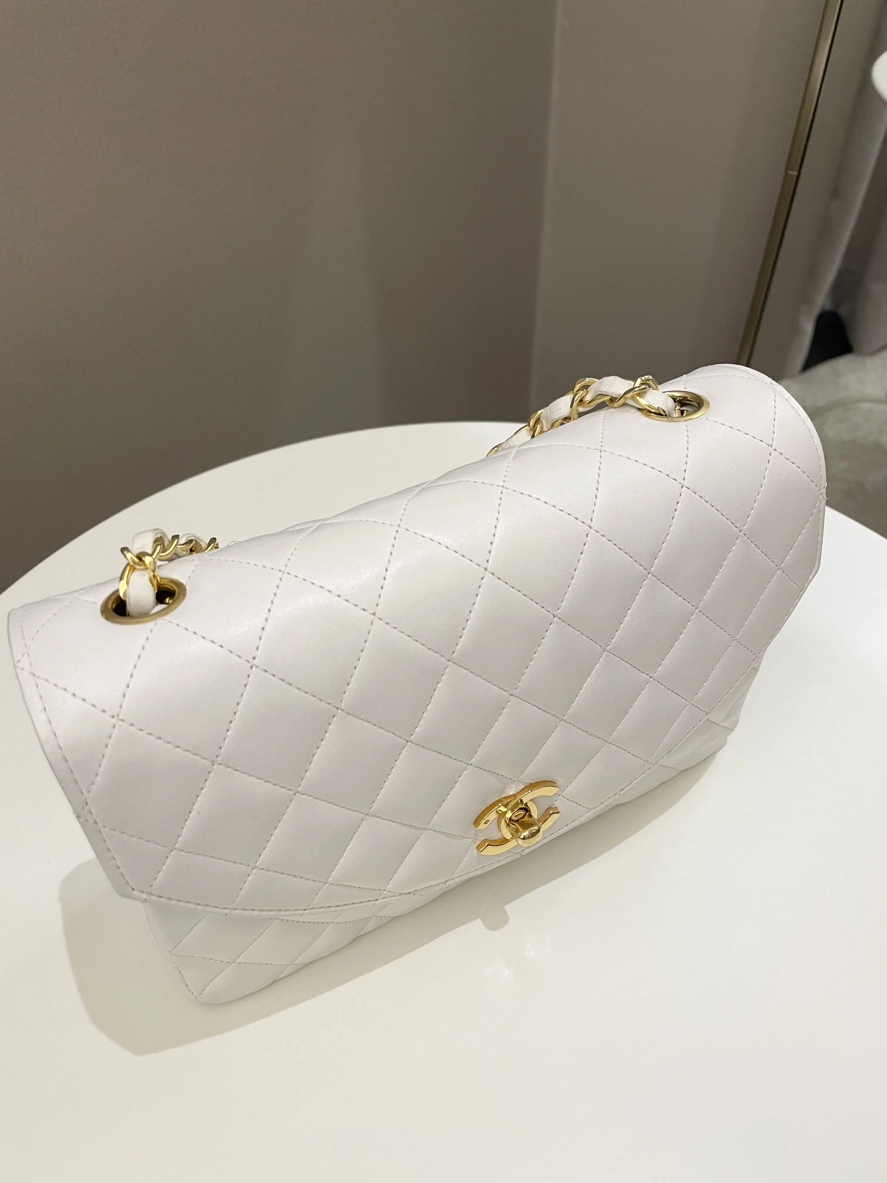 Chanel Vintage Quilted Flap Bag White Lambskin