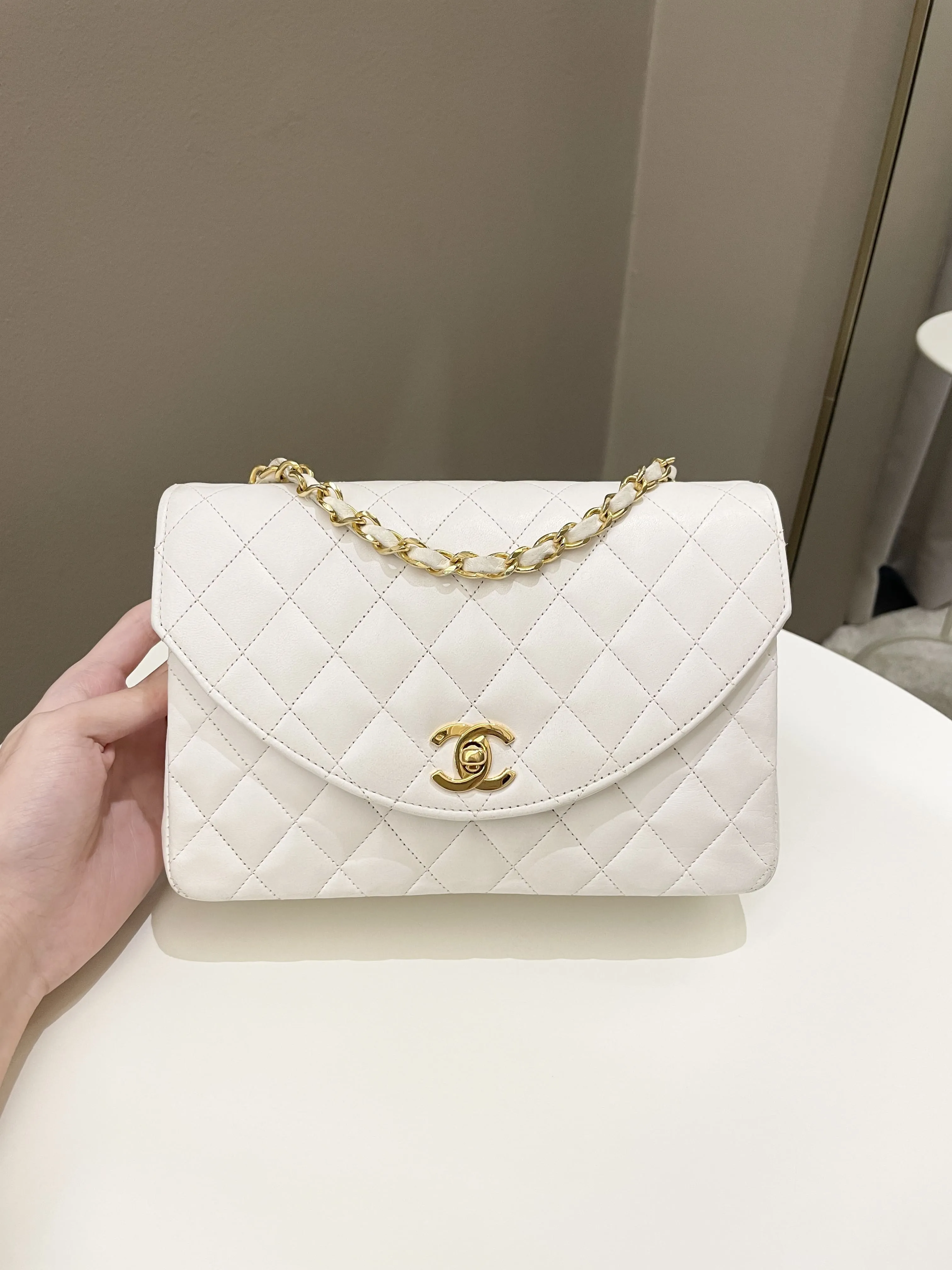 Chanel Vintage Quilted Flap Bag White Lambskin