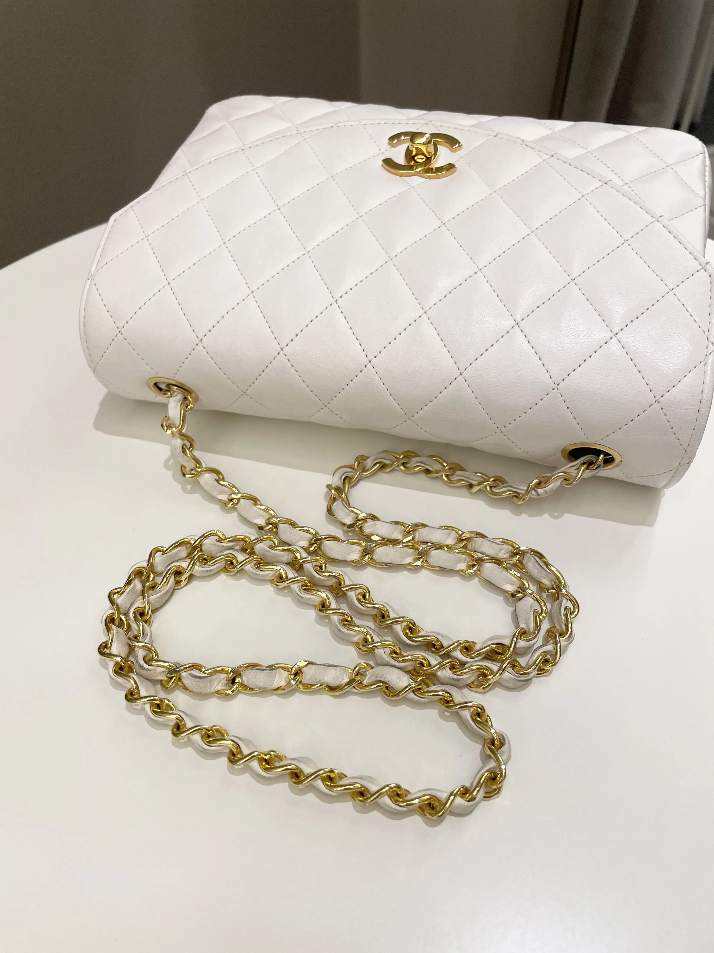Chanel Vintage Quilted Flap Bag White Lambskin
