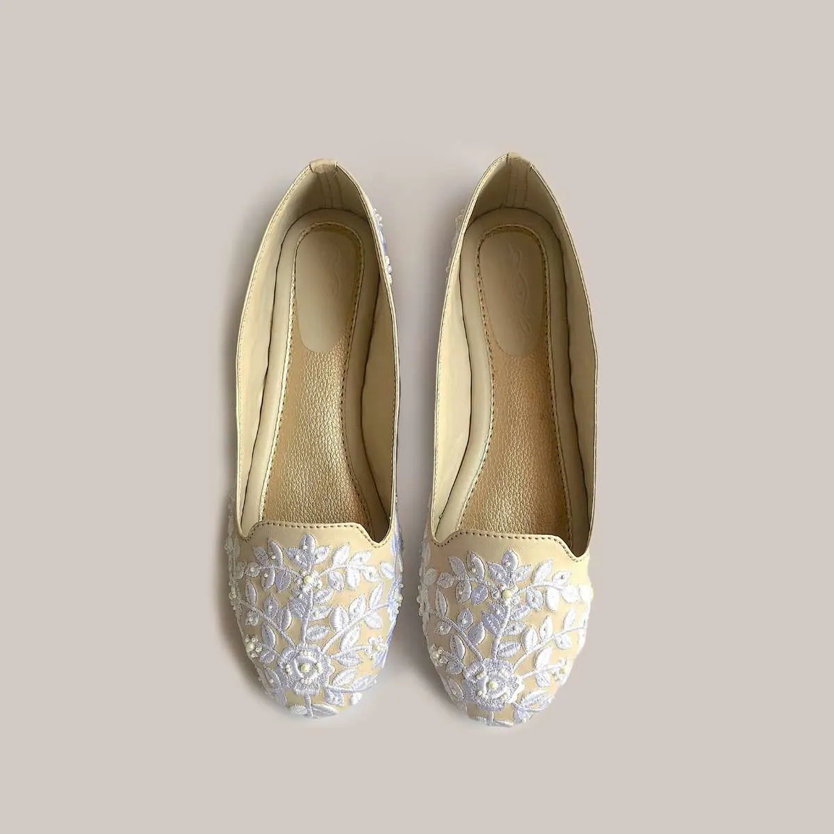 Cream Loafers With Baroque Inspired Embroidery Using Pearls And Beads By Sole House