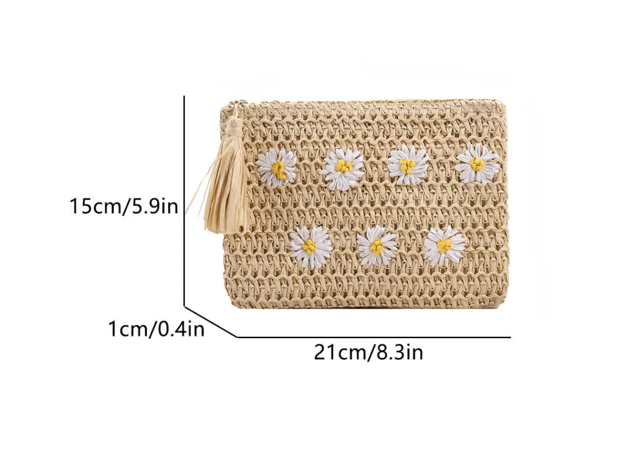 Designer Daisy White Straw Woven Clutch Bag-Showtown