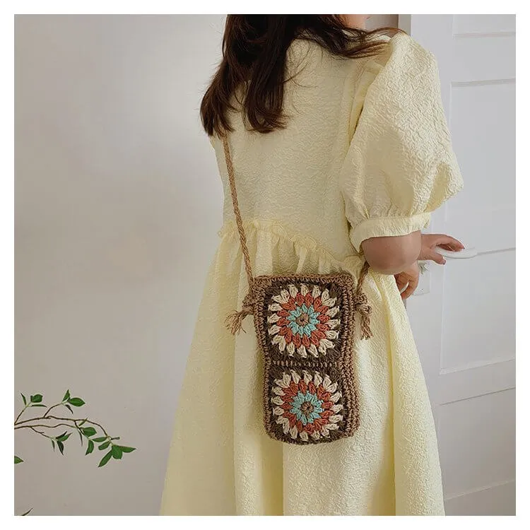 Designer Woven Straw Crossbody  Phone Bag-Showtown