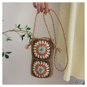 Designer Woven Straw Crossbody  Phone Bag-Showtown
