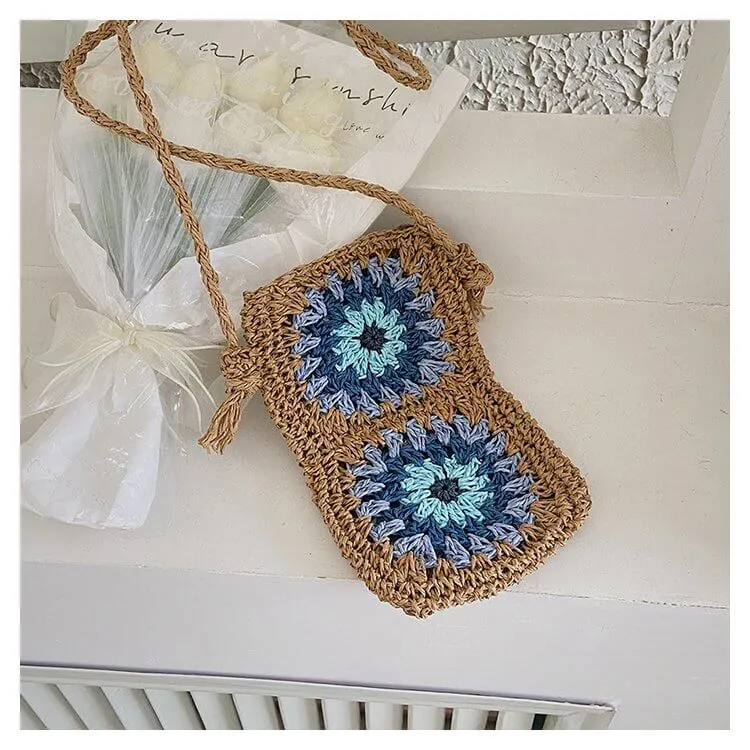 Designer Woven Straw Crossbody  Phone Bag-Showtown