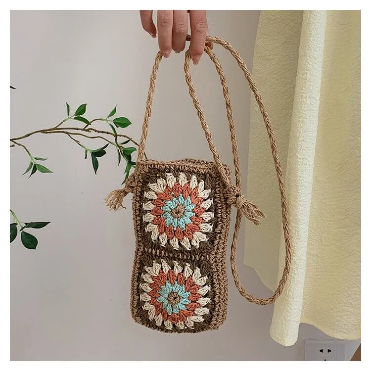 Designer Woven Straw Crossbody  Phone Bag-Showtown