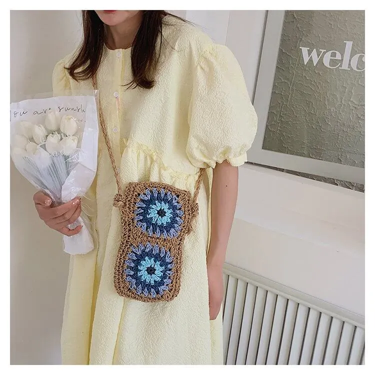 Designer Woven Straw Crossbody  Phone Bag-Showtown